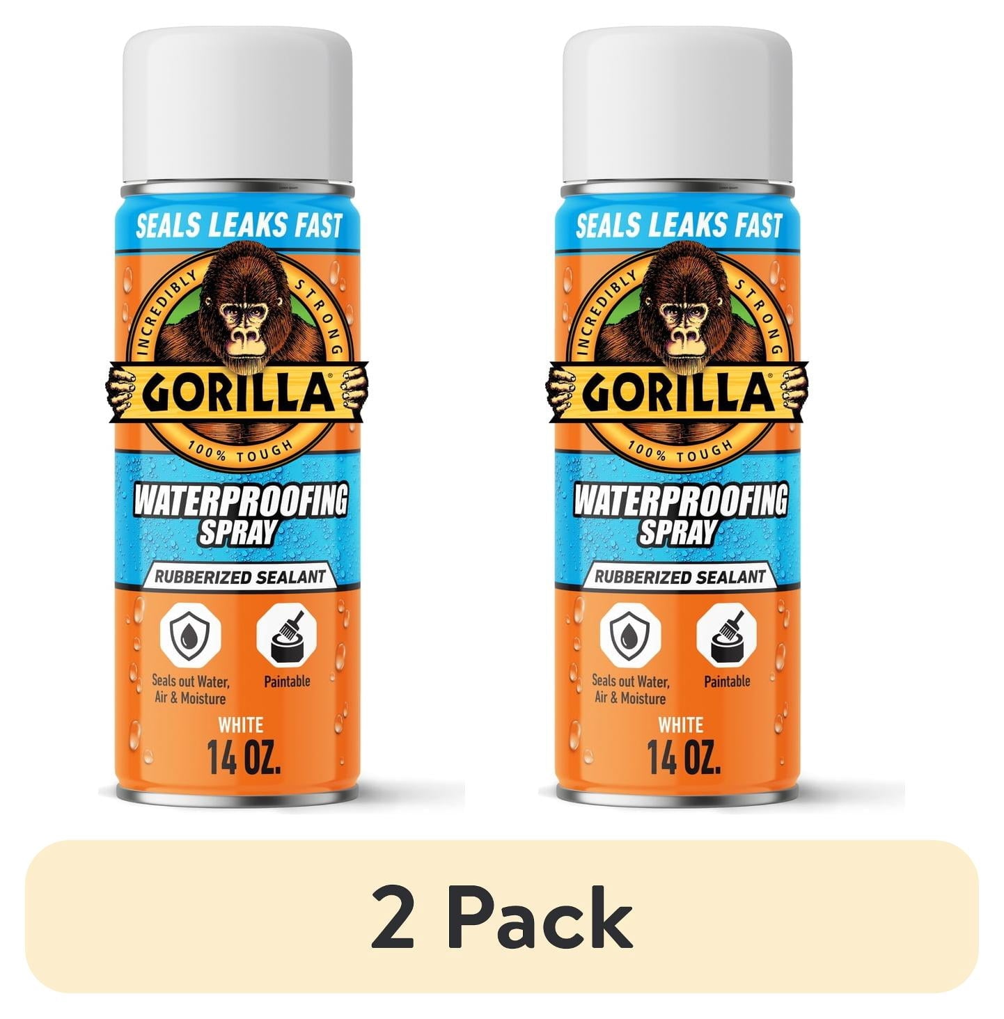 (2 pack) Gorilla Waterproof Patch & Seal Rubberized Sealant Spray, White, 14 Ounce