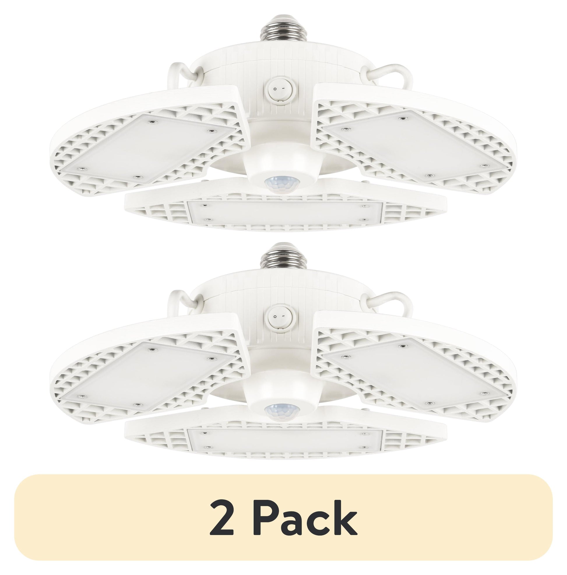(2 pack) Great Value LED Daylight Garage Light, 80-Watt (8000-Lumen), Motion Sensor Included, E26 Screw-in Base