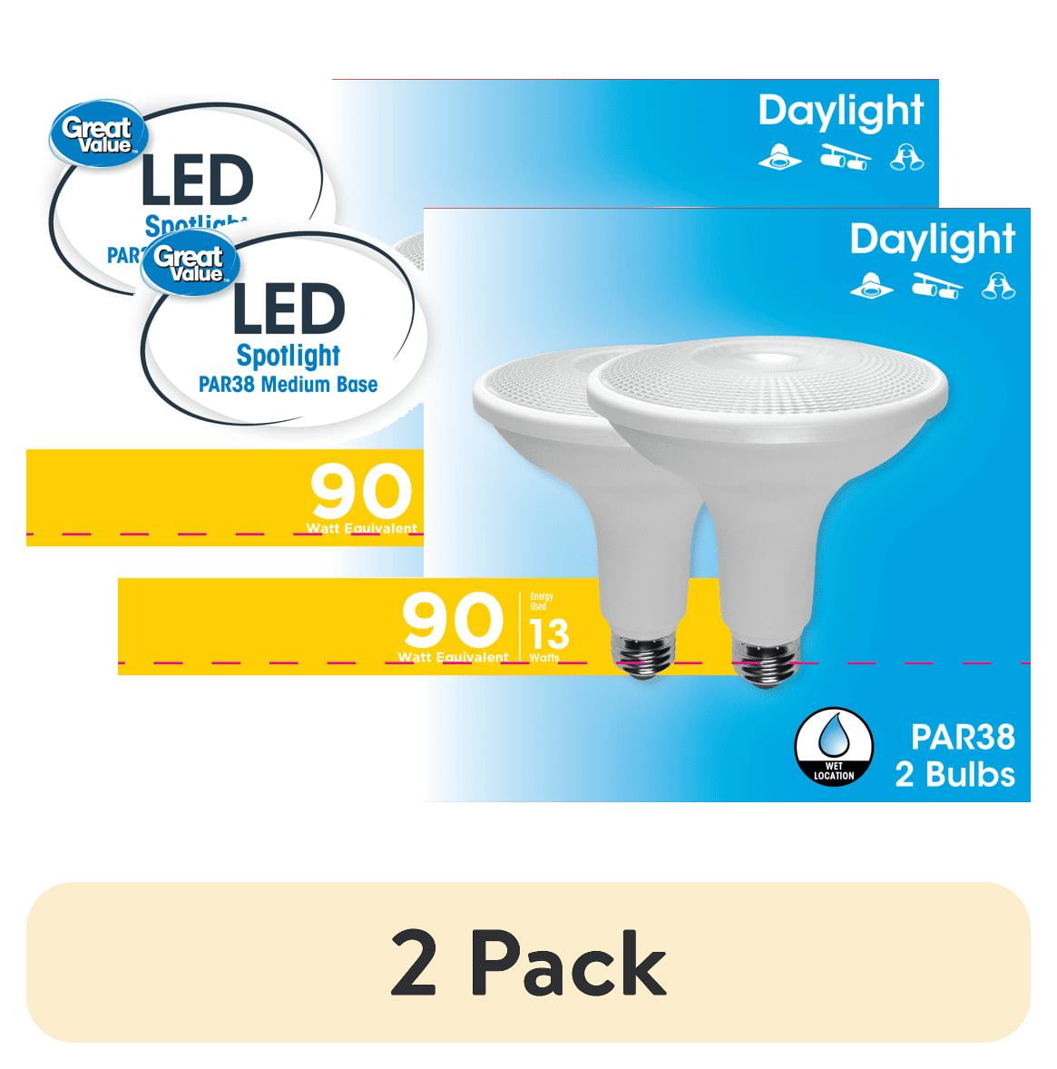 (2 pack) Great Value LED Light Bulb, 13.5 Watts (90W Equivalent) PAR38 Floodlight Lamp E26 Medium Base, Dimmable, Daylight, 2-Pack