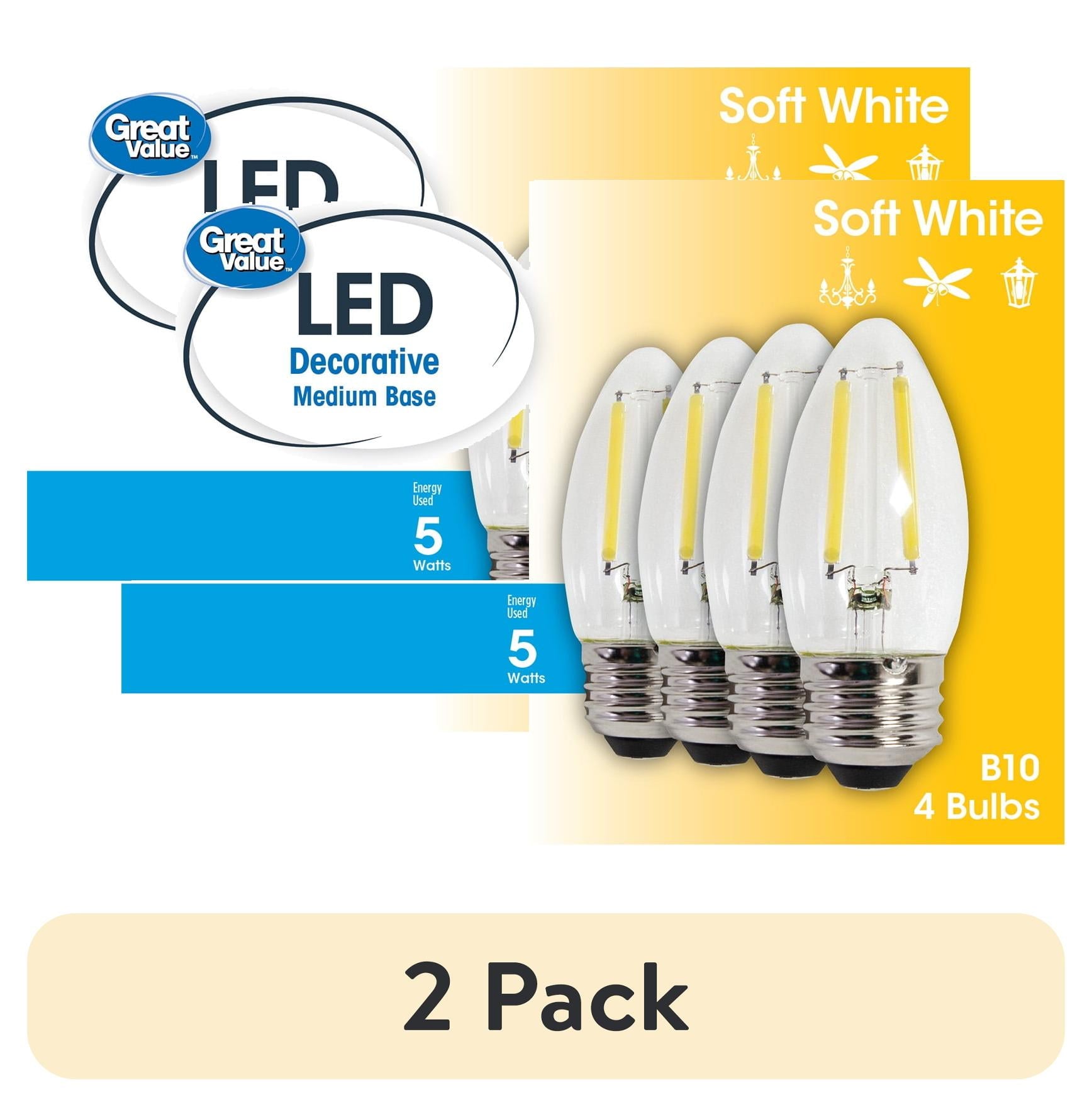 (2 pack) Great Value B10 LED 5W Soft White Decorative Medium Base Light Bulb, 4 Pack