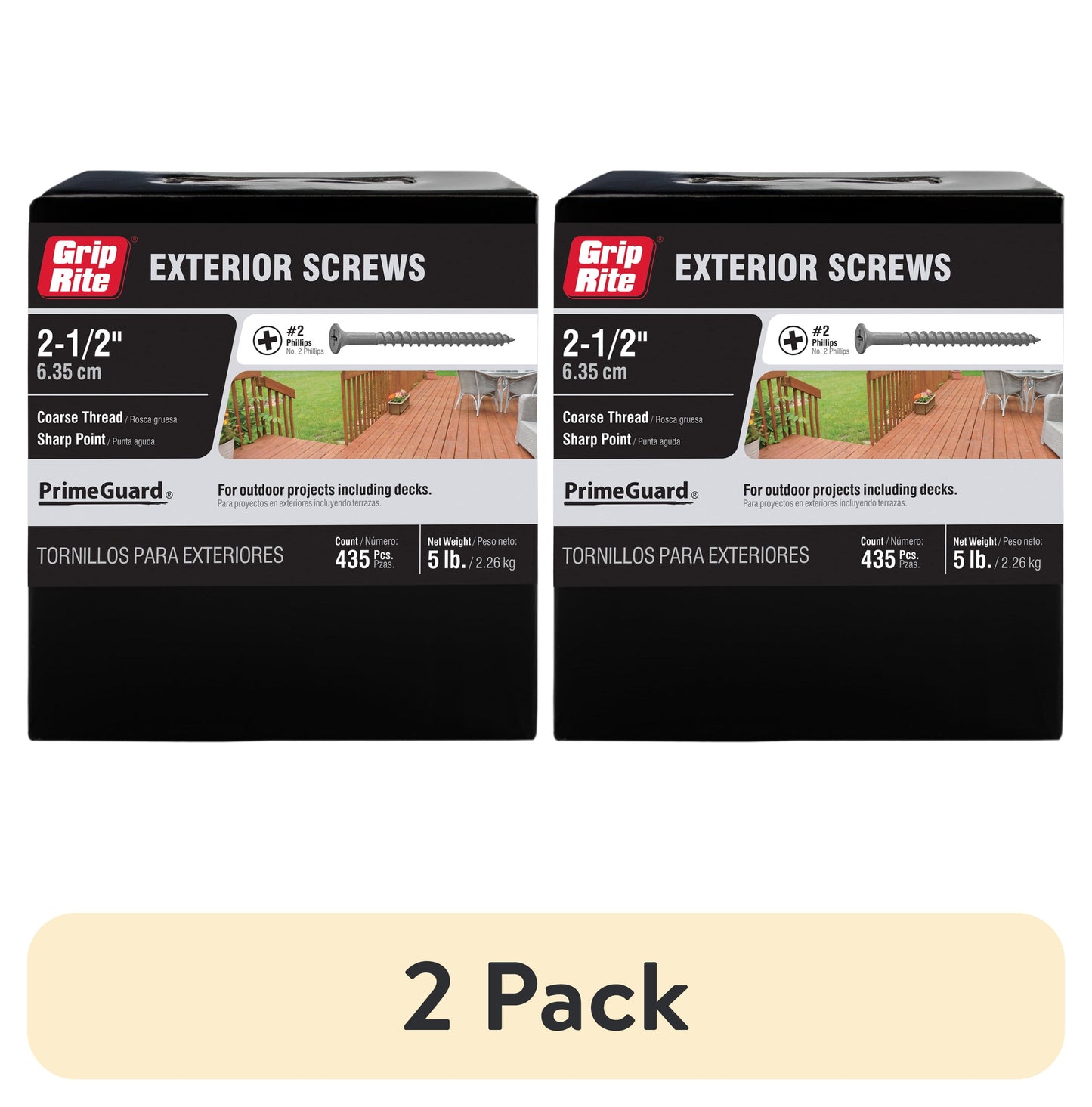 (2 pack) Grip-Rite PrimeGuard Ten #8 x 2-1/2 in. Wood to Wood Deck Screw 5 lb.
