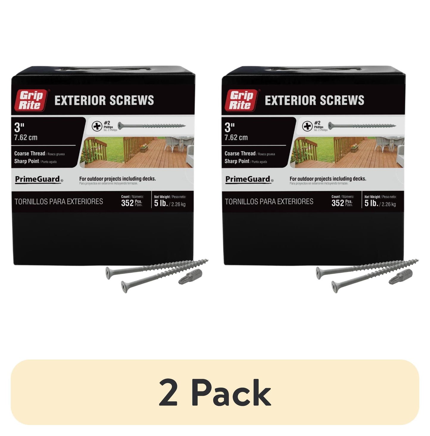 (2 pack) Grip-Rite PrimeGuard Ten #8 x 3 in. Wood to Wood Deck Screw 5 lb.