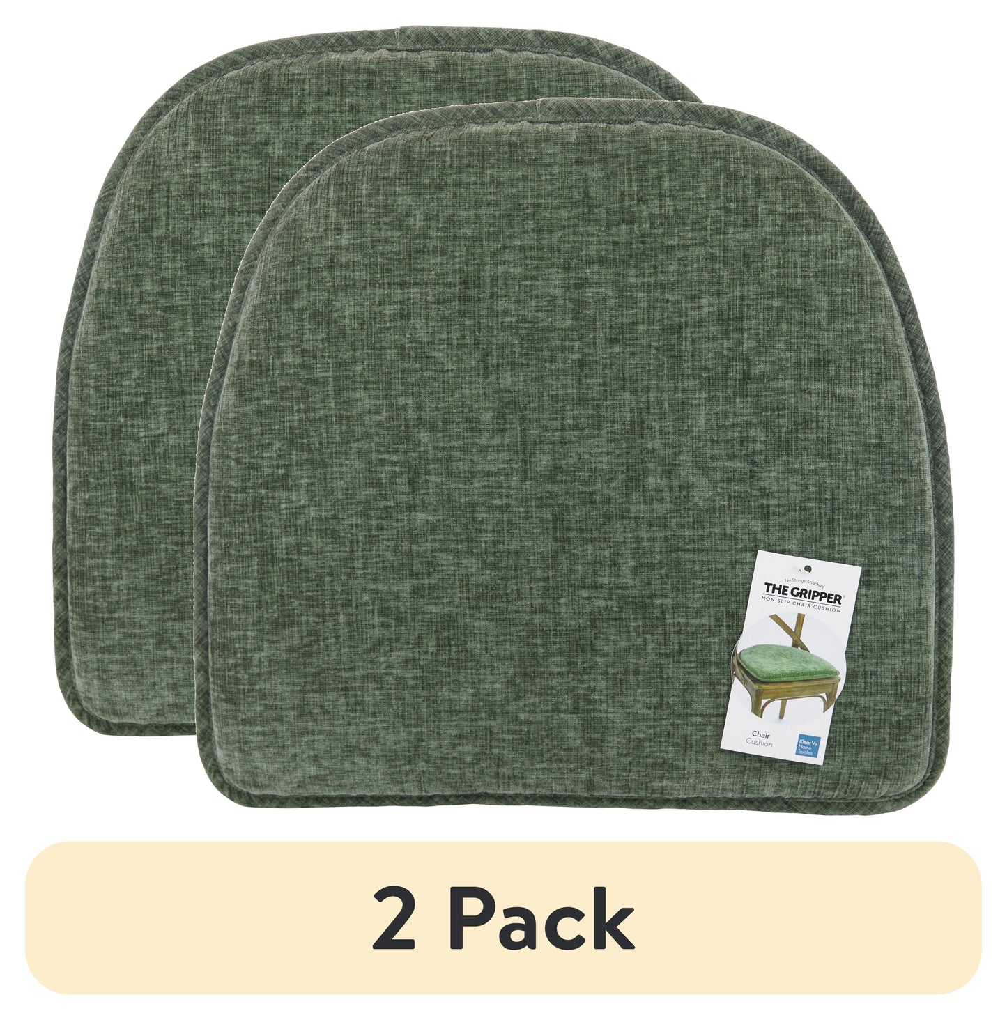 (2 pack) Gripper Non Slip 15" x 16" Bowler Green Chair Cushion