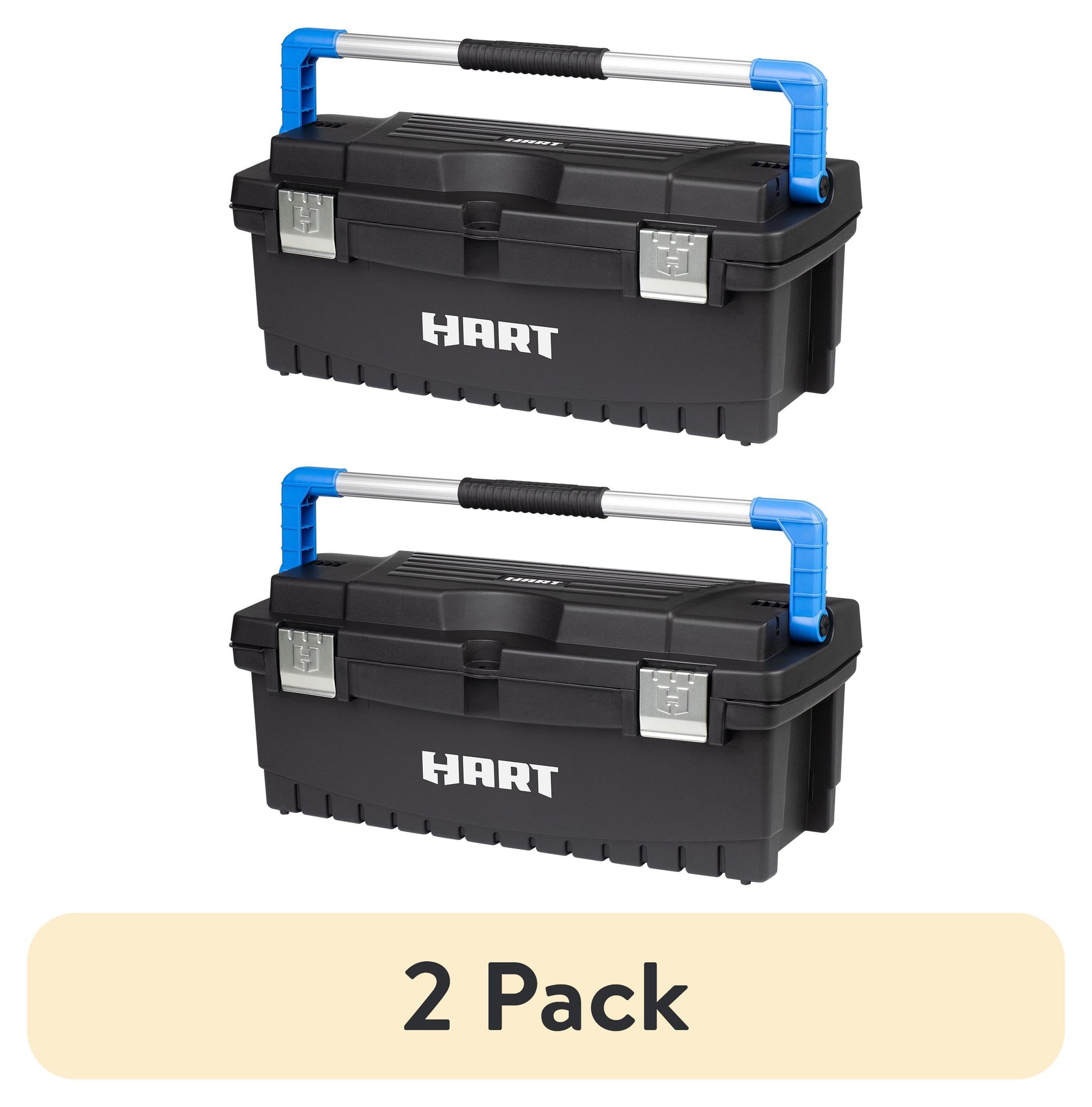 (2 pack) HART 26" Toolbox, Resin Tool Storage and Organization, Black with Blue Accents