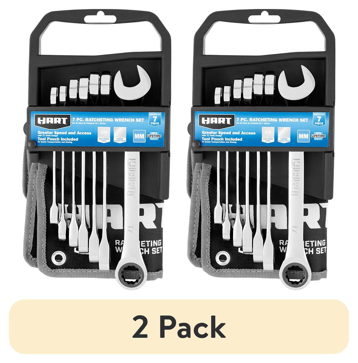 (2 pack) HART 7-Piece MM Ratcheting Wrench Set with Tool Pouch, Chrome Vanadium