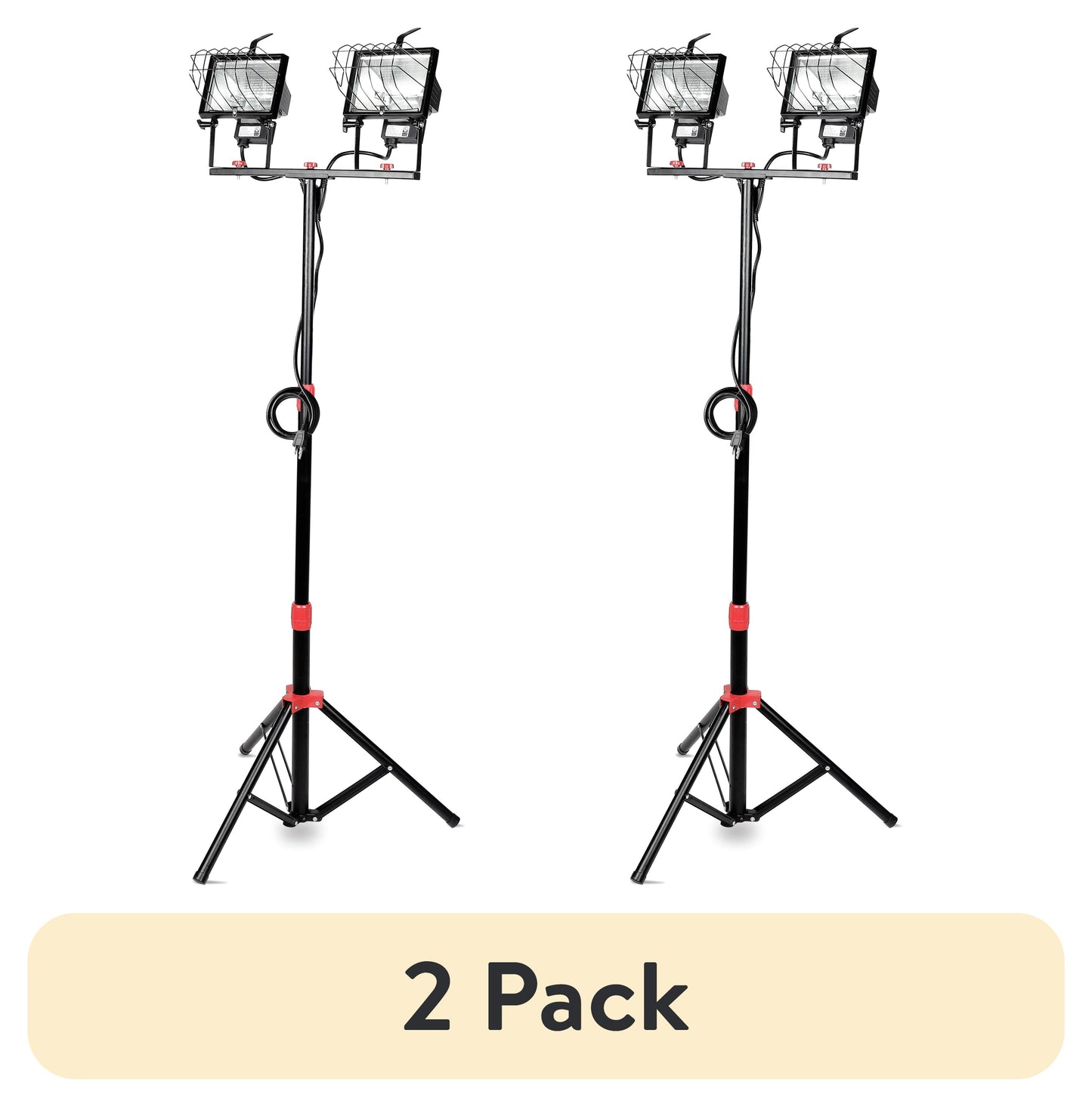 (2 pack) Hyper Tough 1000W Halogen 2 Light Corded Tripod Mounted Portable Work Light, 7625
