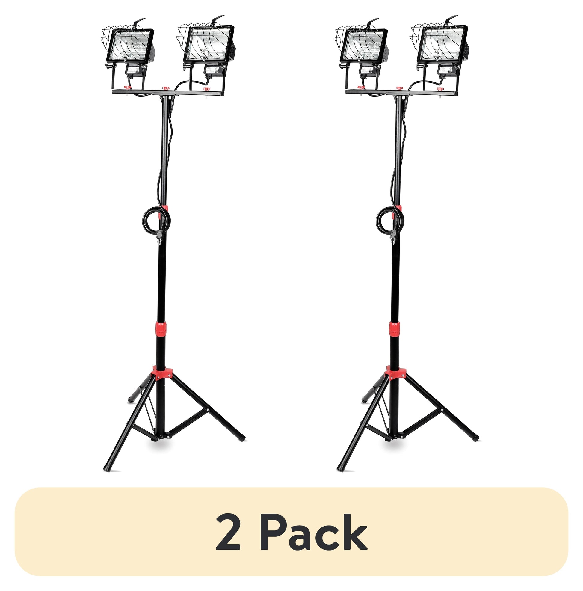 (2 pack) Hyper Tough 1000W Halogen 2 Light Corded Tripod Mounted Portable Work Light, 7625