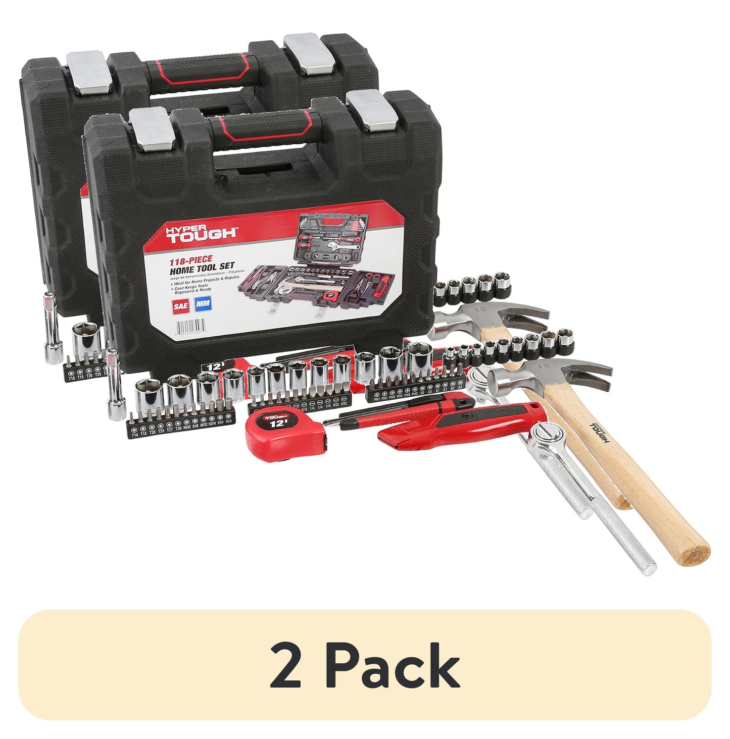 (2 pack) Juego de Herramientas de 118 Piezas Hyper Tough para Reparaciones en el Hogar