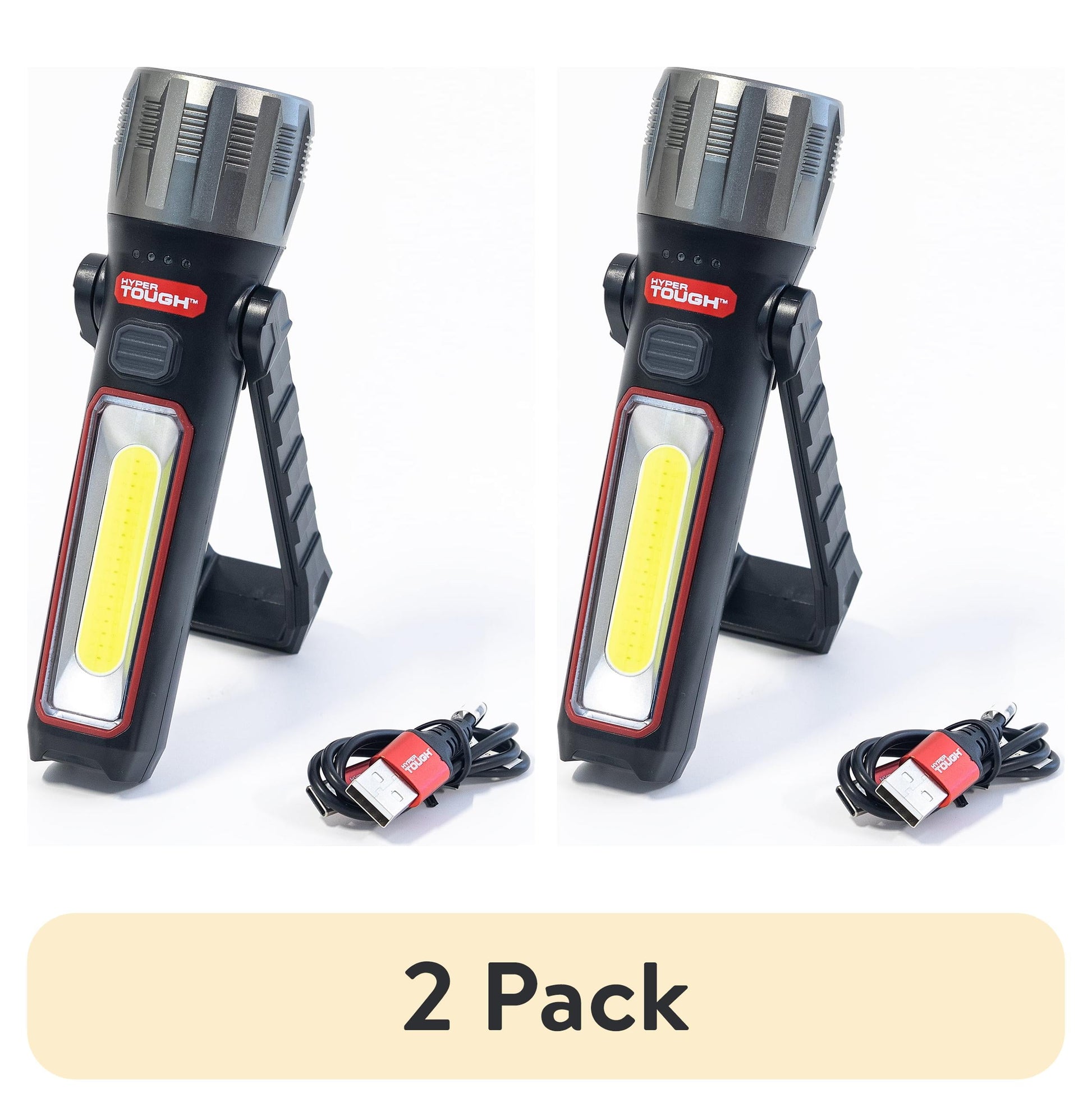 (2 pack) Hyper Tough 500 Lumens Portable Multi-Use LED Work Light with Folding Stand and Magnetic Base