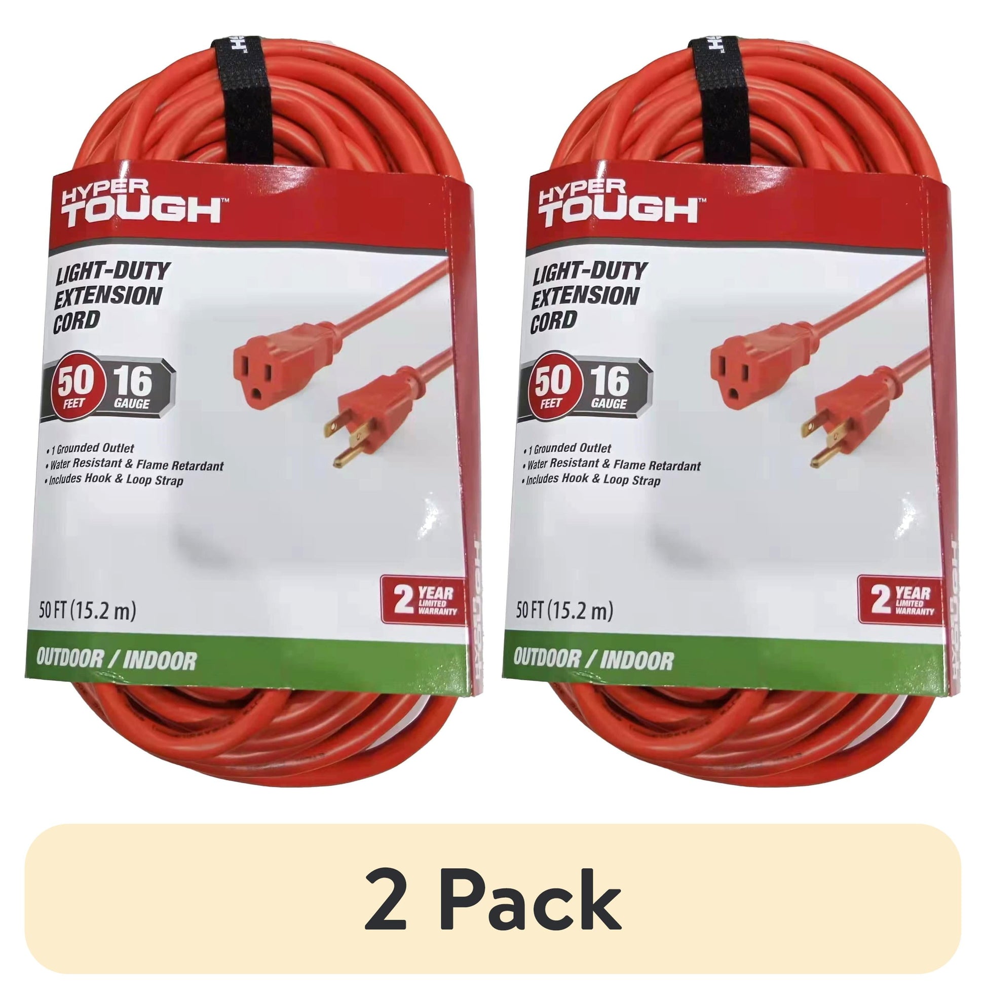 (2 pack) Hyper Tough 50FT 16AWG 3-Prong Orange Single Outlet Outdoor Extension Cord - 125V, 13A