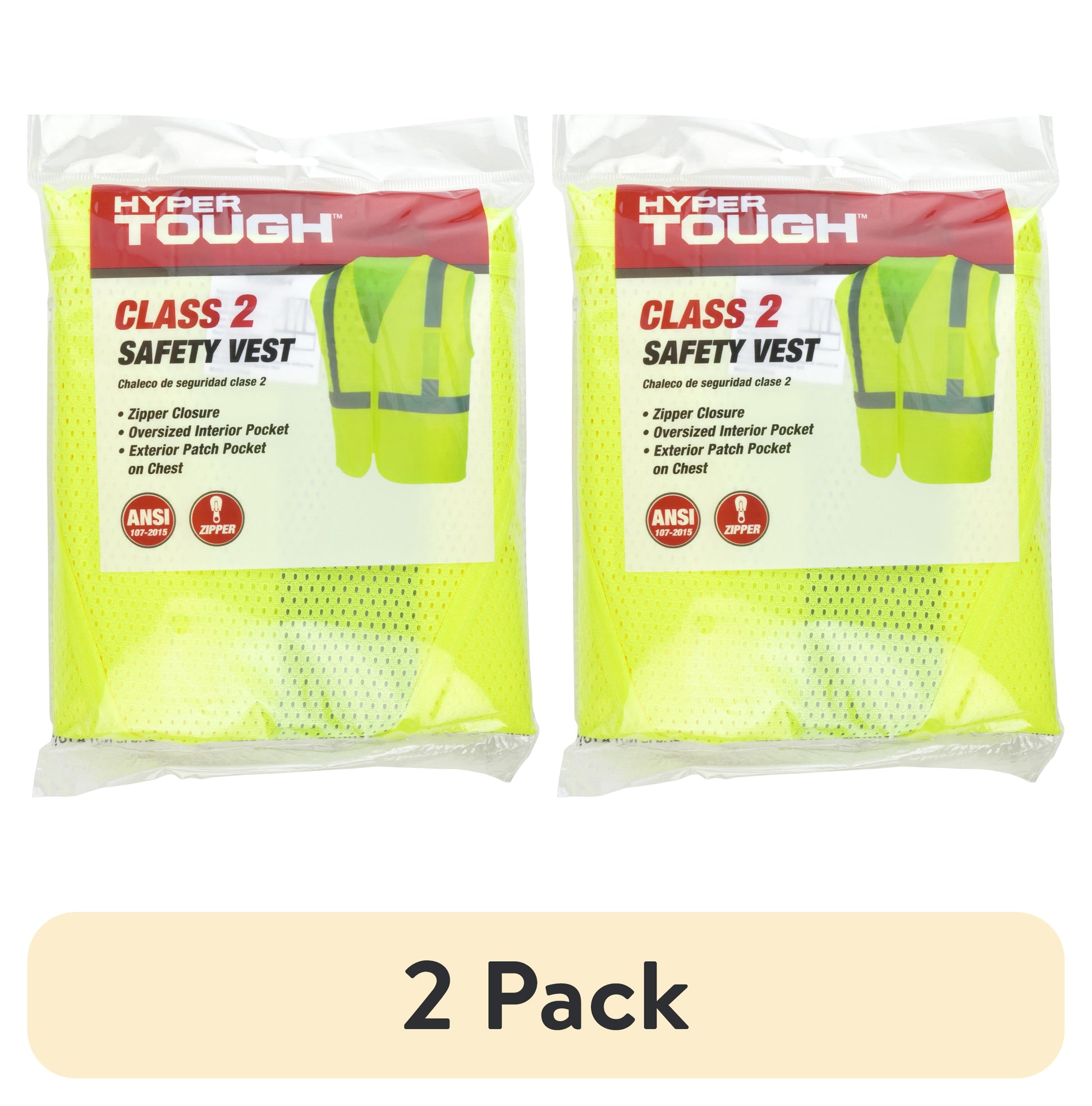 (2 pack) Hyper Tough ANSI Class 2 High Visibility Safety Vest, Size Large, 1 Vest