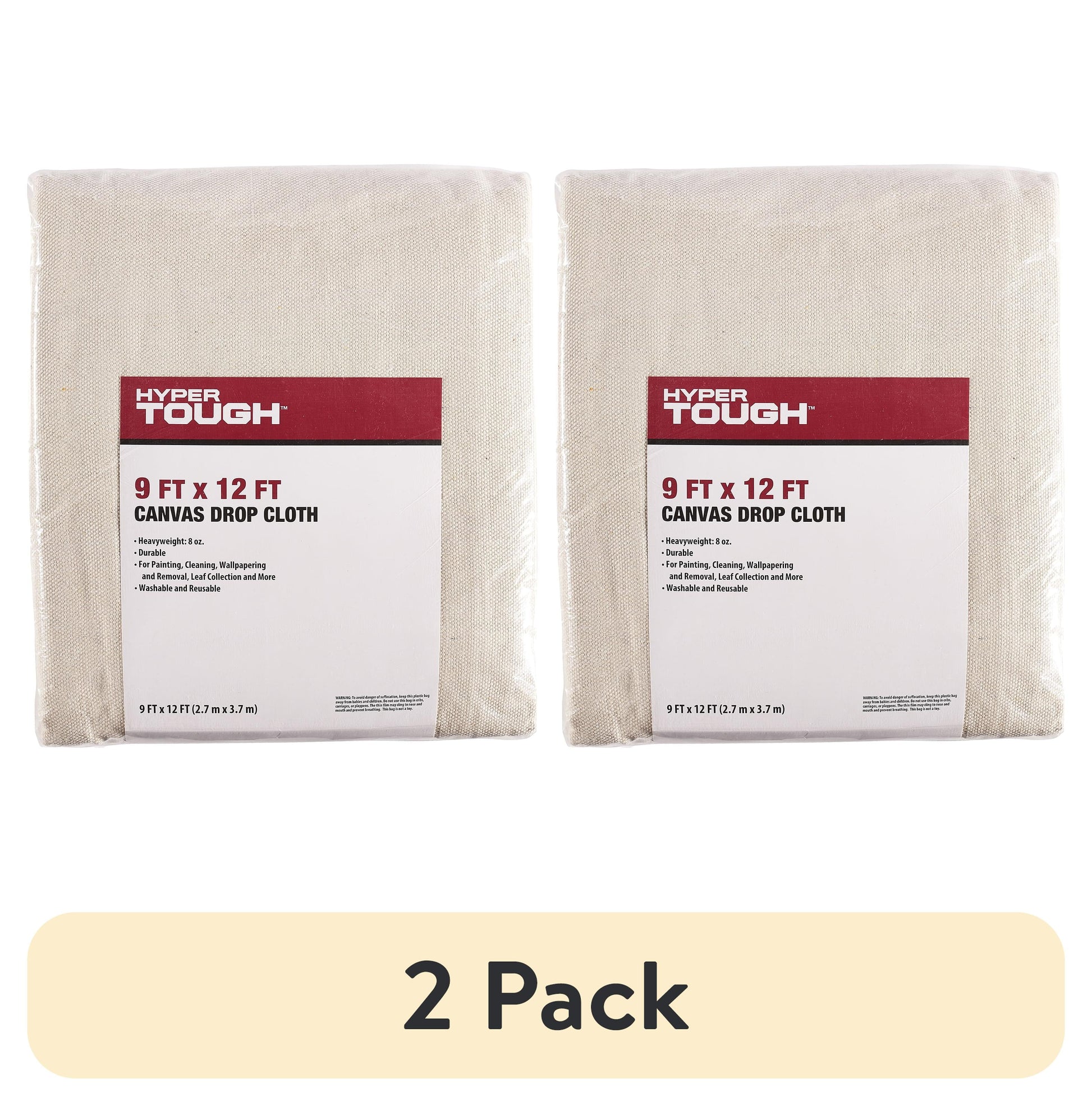 (2 pack) Hyper Tough 9' x 12' Canvas Drop Cloth for Painting and Home Improvement
