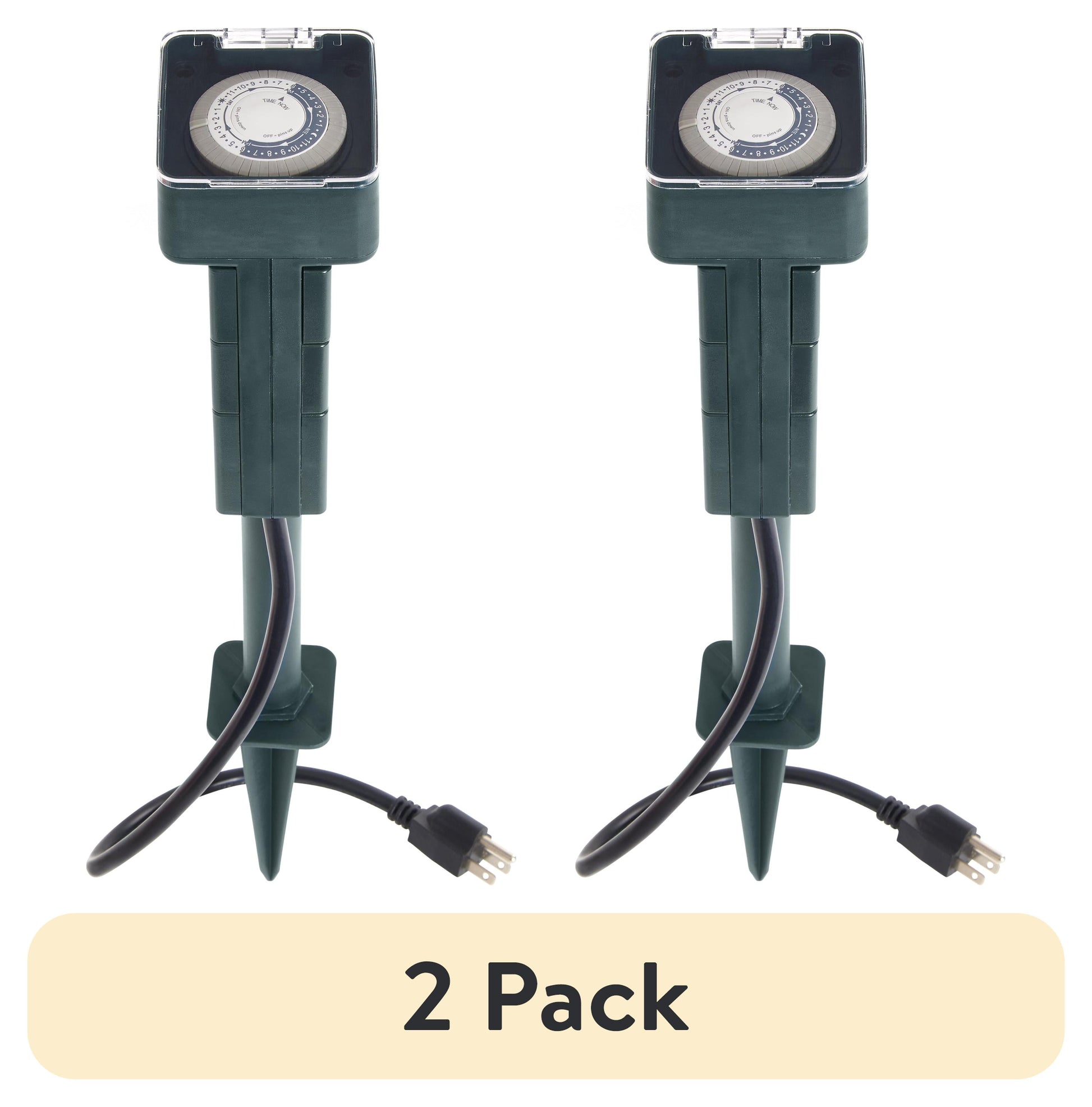 (2 pack) Hyper Tough Grounded Stake Timer with 6, 3-Prong Outlets, 15 Amp