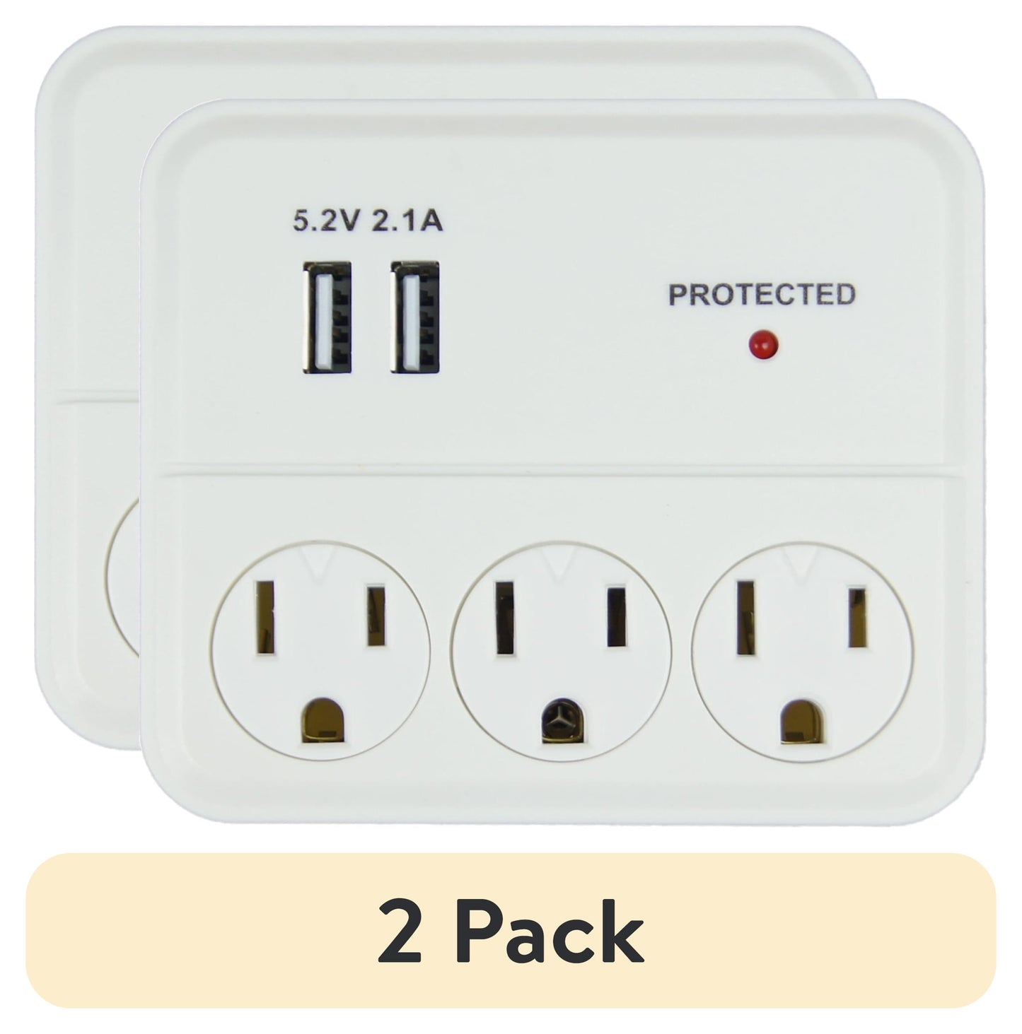 (2 pack) Hyper Tough Indoor 3-Outlet Surge Tap with 2 USB Ports, 15 Amps, White