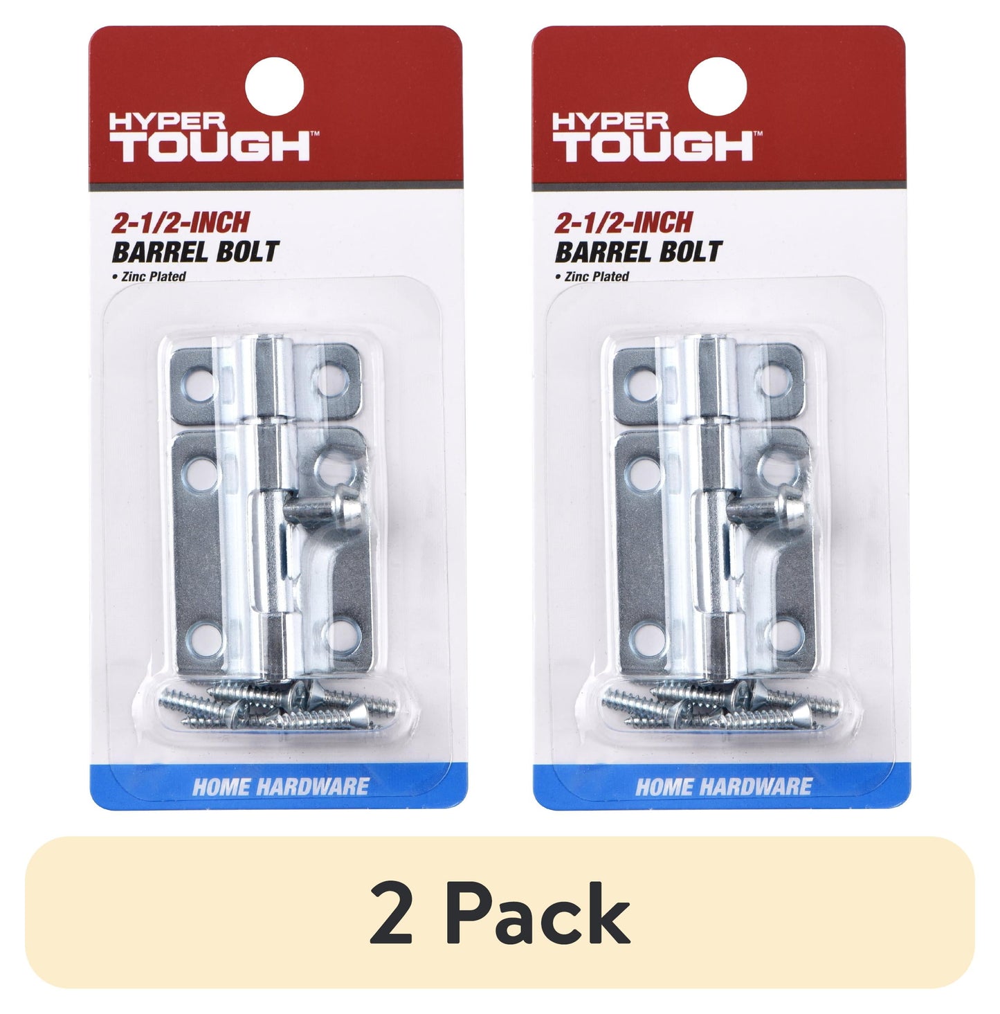 (2 pack) Hyper Tough 2-1/2 in. Barrel Bolt, Zinc Plated