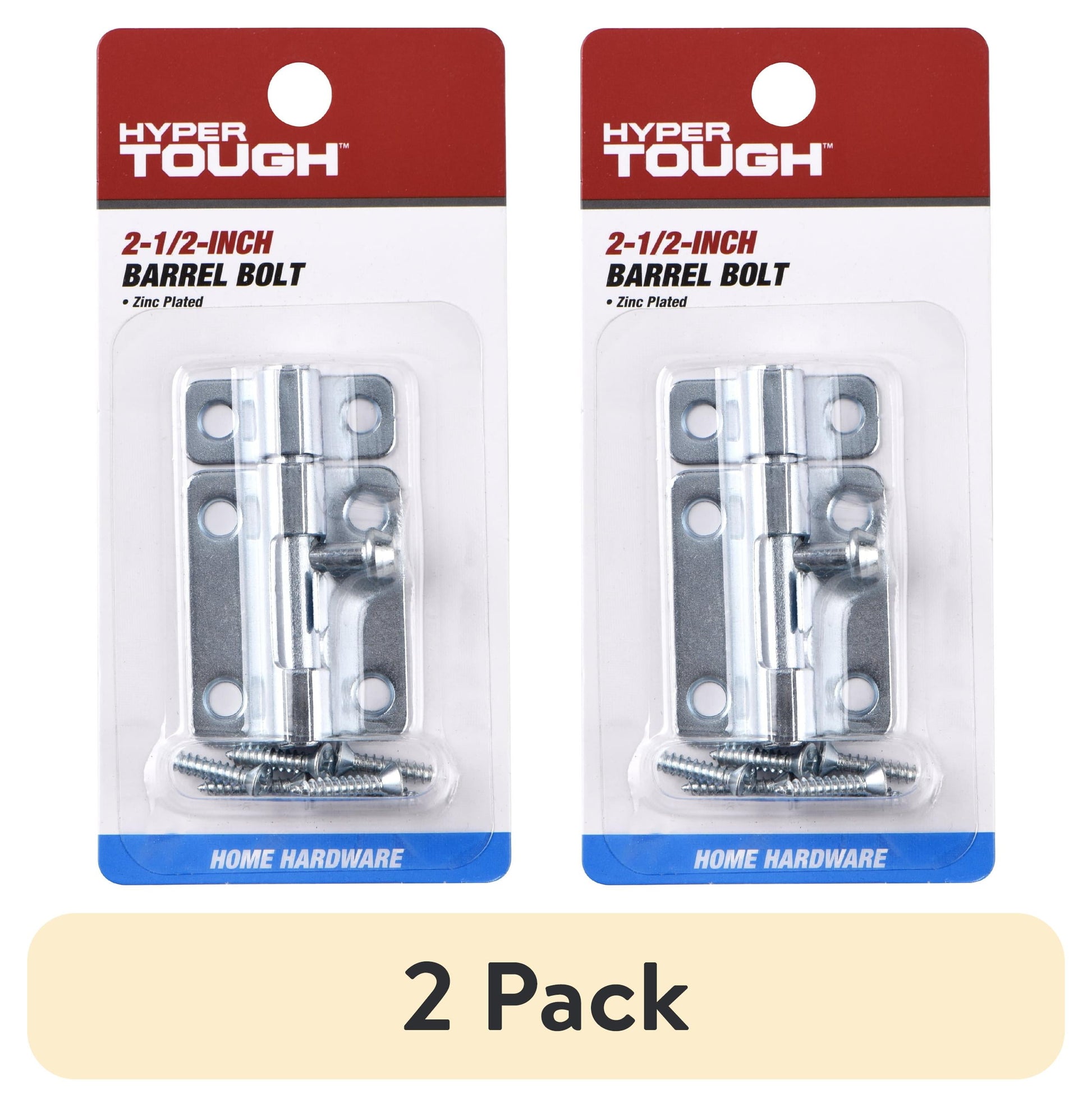 (2 pack) Hyper Tough 2-1/2 in. Barrel Bolt, Zinc Plated