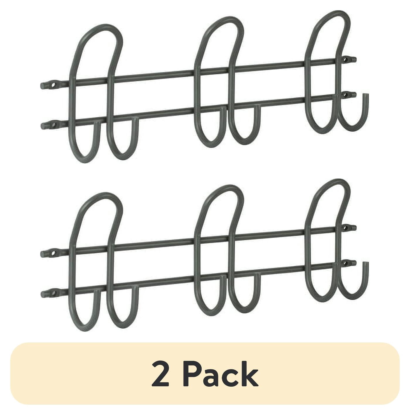 (2 pack) Hyper Tough Wall Mounted Heavy Duty Multi Hook Organizer, Gray, 17 inch
