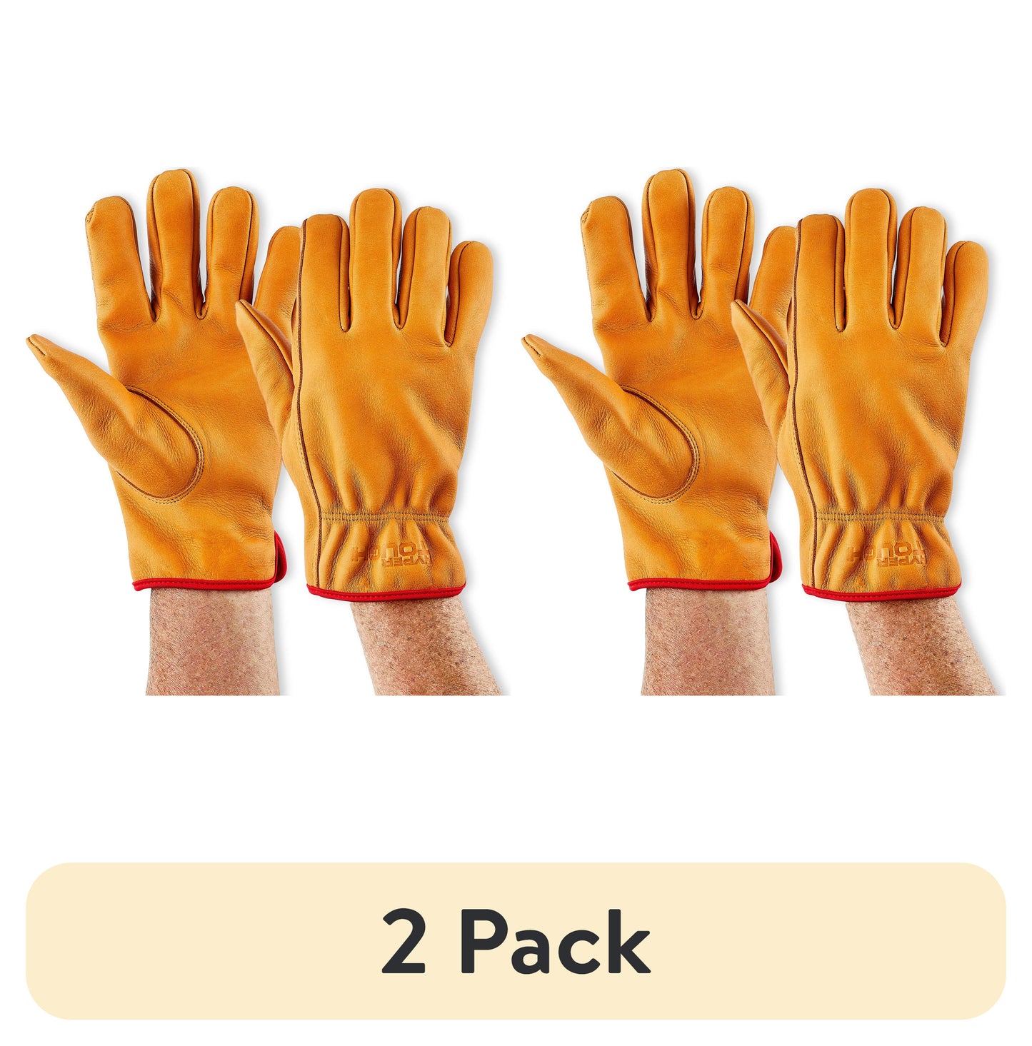 (2 pack) Hyper Tough Water Resistant Men's Cowhide Leather Work Gloves, Brown, SIze Medium