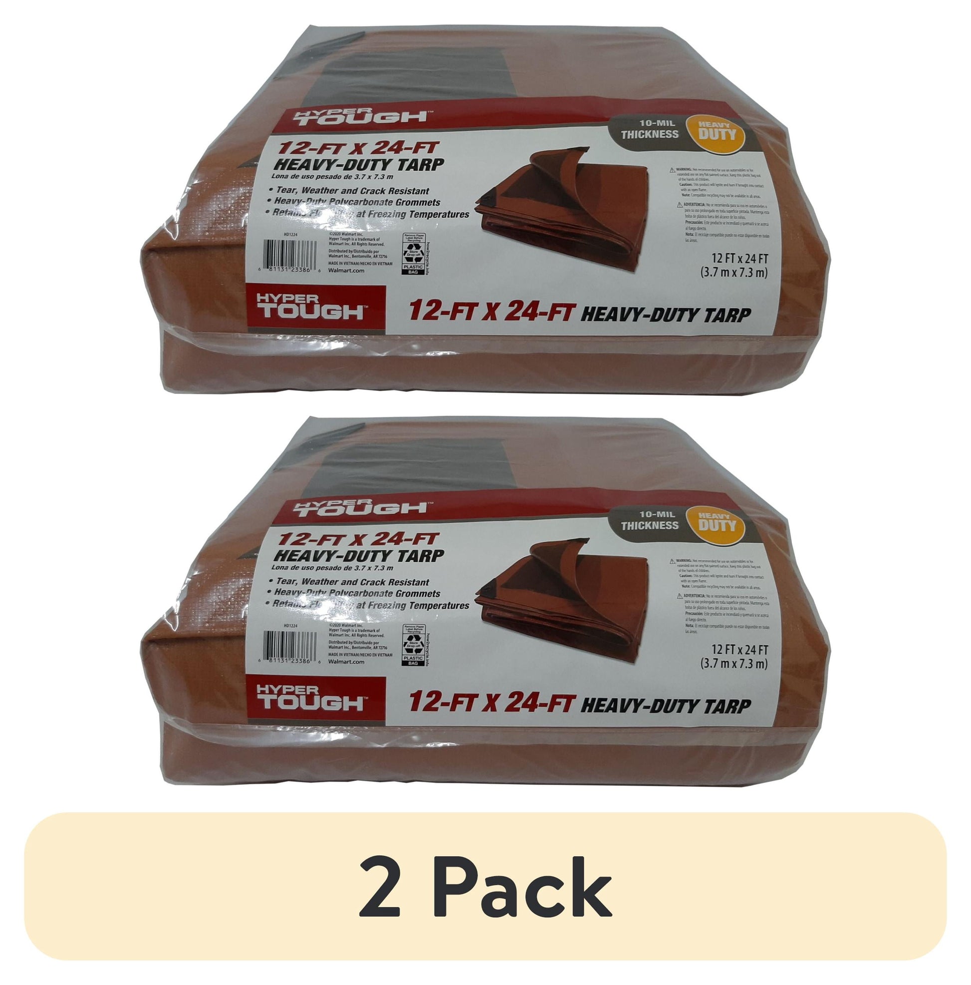 (2 pack) Hyper Tough Weather Resistant Heavy Duty 12 x 24' Polyethylene Tarp
