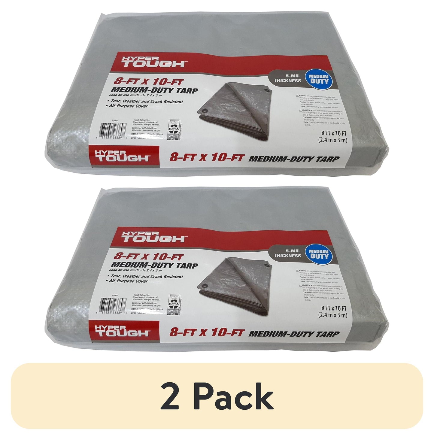 (2 pack) Hyper Tough Weather Resistant Medium Duty 8 x 10' Polyethylene Tarp