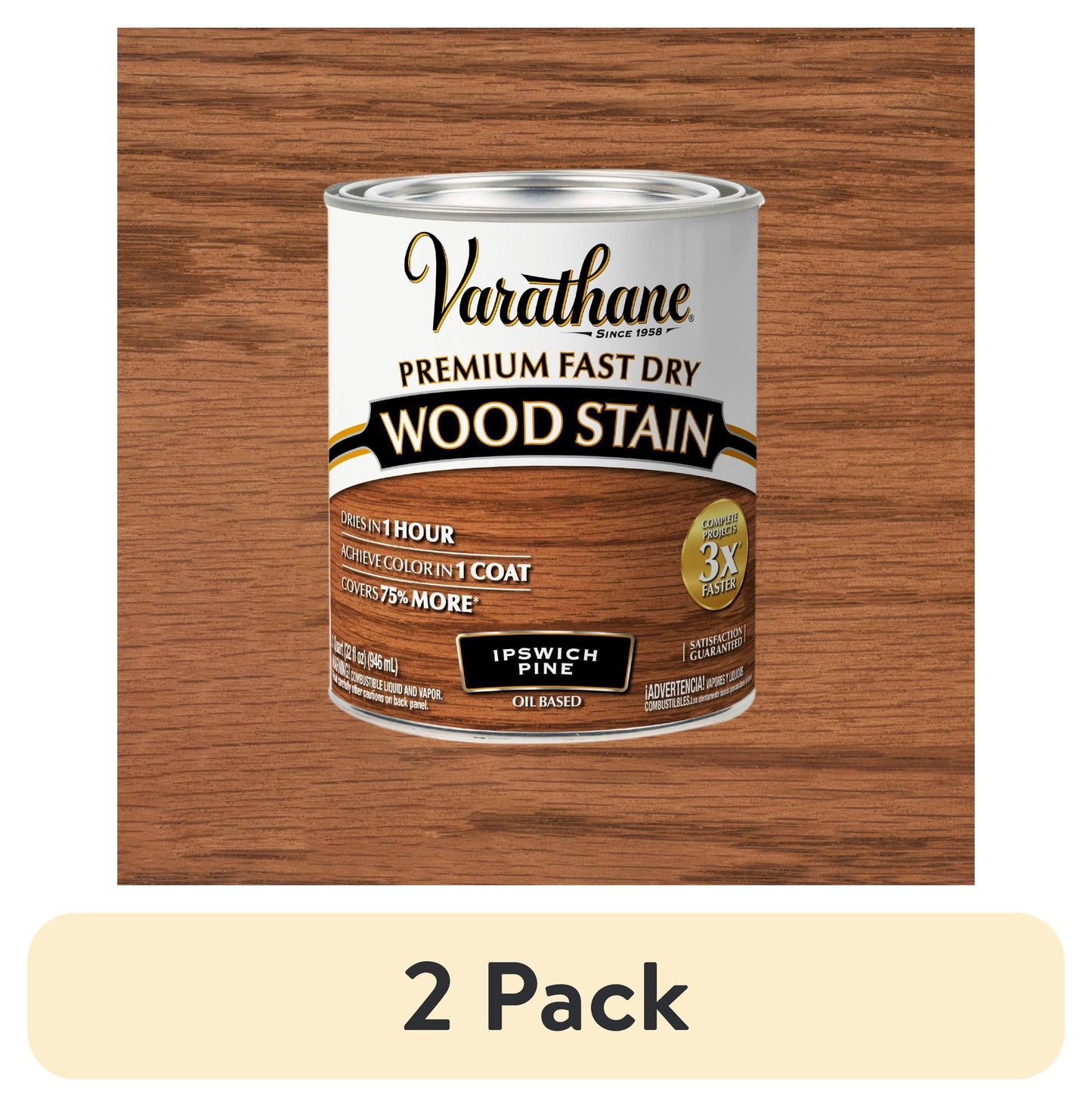 (2 pack) Ipswich Pine, Varathane Premium Fast Dry Wood Stain-262012, Quart