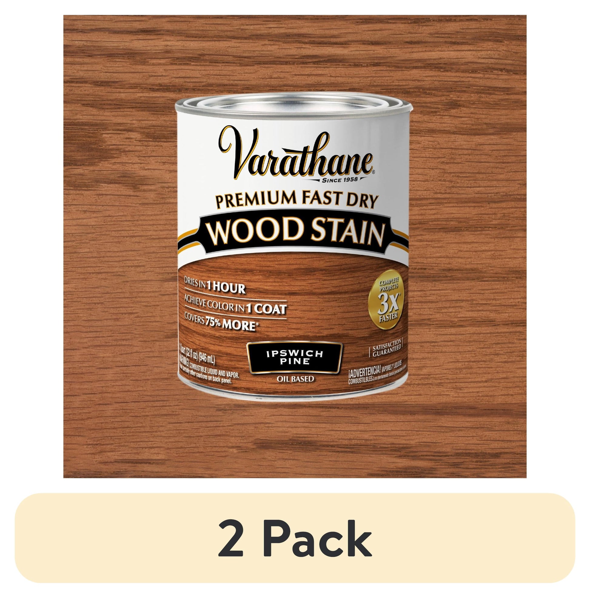 (2 pack) Ipswich Pine, Varathane Premium Fast Dry Wood Stain-262012, Quart