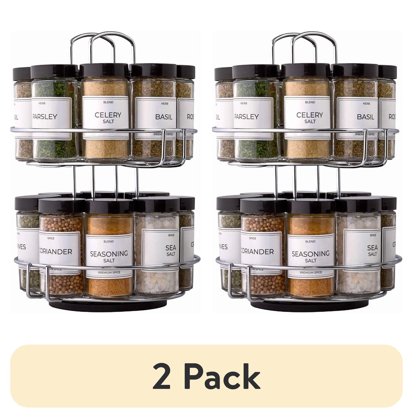 (2 pack) Kamenstein 16 Jar Revolving Spice Rack, Chrome Wire, Pre-Filled