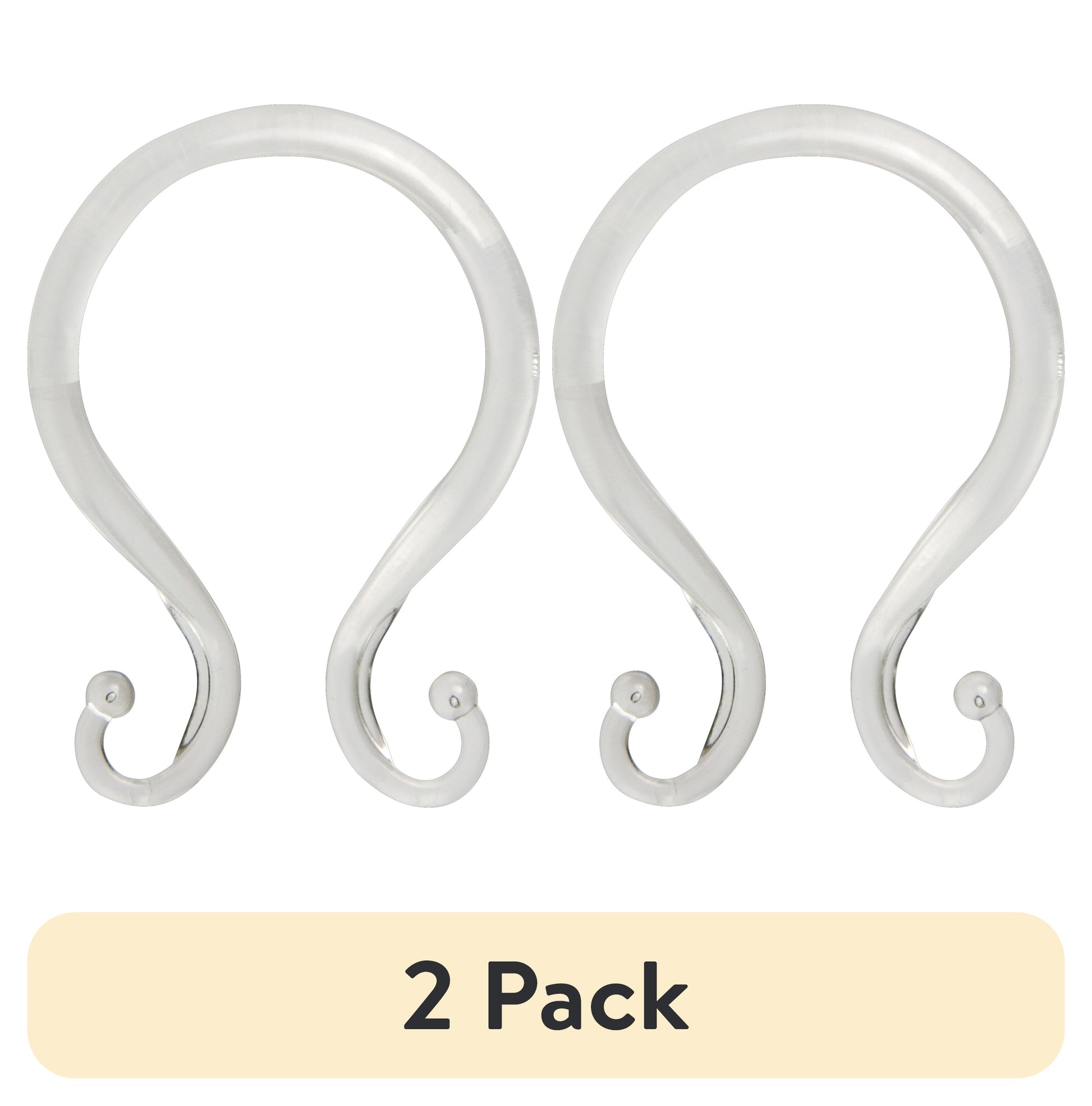 (2 pack) Kenney Rust-Proof Plastic Shower Curtain Double Hooks, Set of 12, Clear