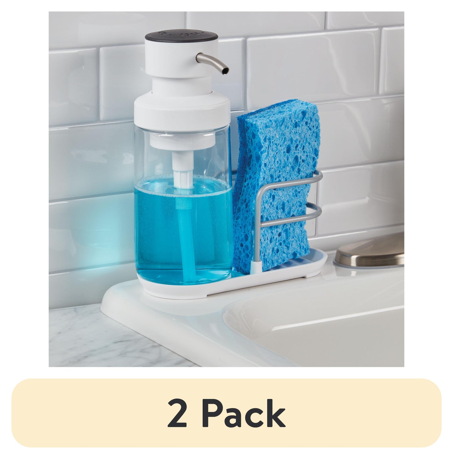 Kitchenaid Satin Wire Soap Pump and Sponge Caddy in White