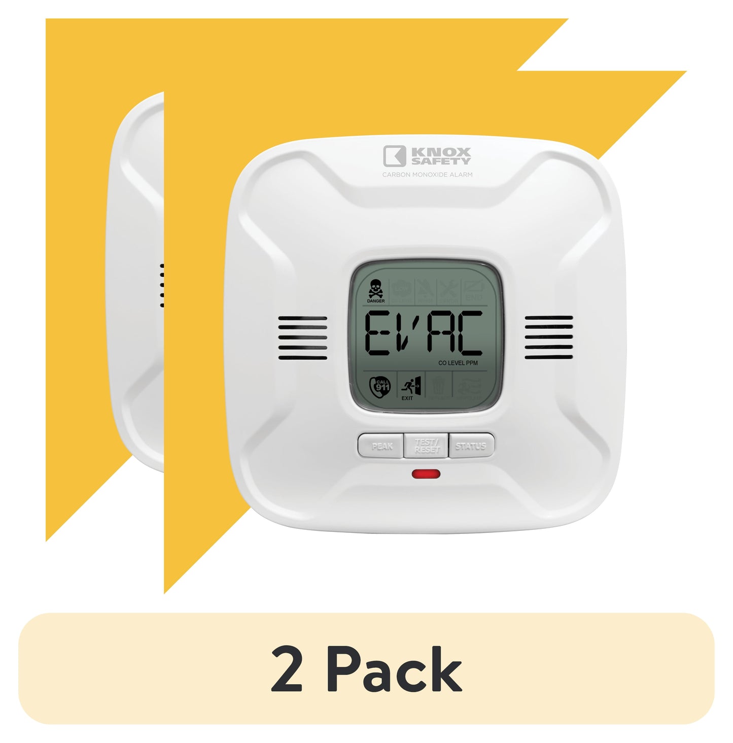 (2 pack) Knox Safety Battery Operated Carbon Monoxide Detector, Voice Alert & Display, 10-Year Lithium Power