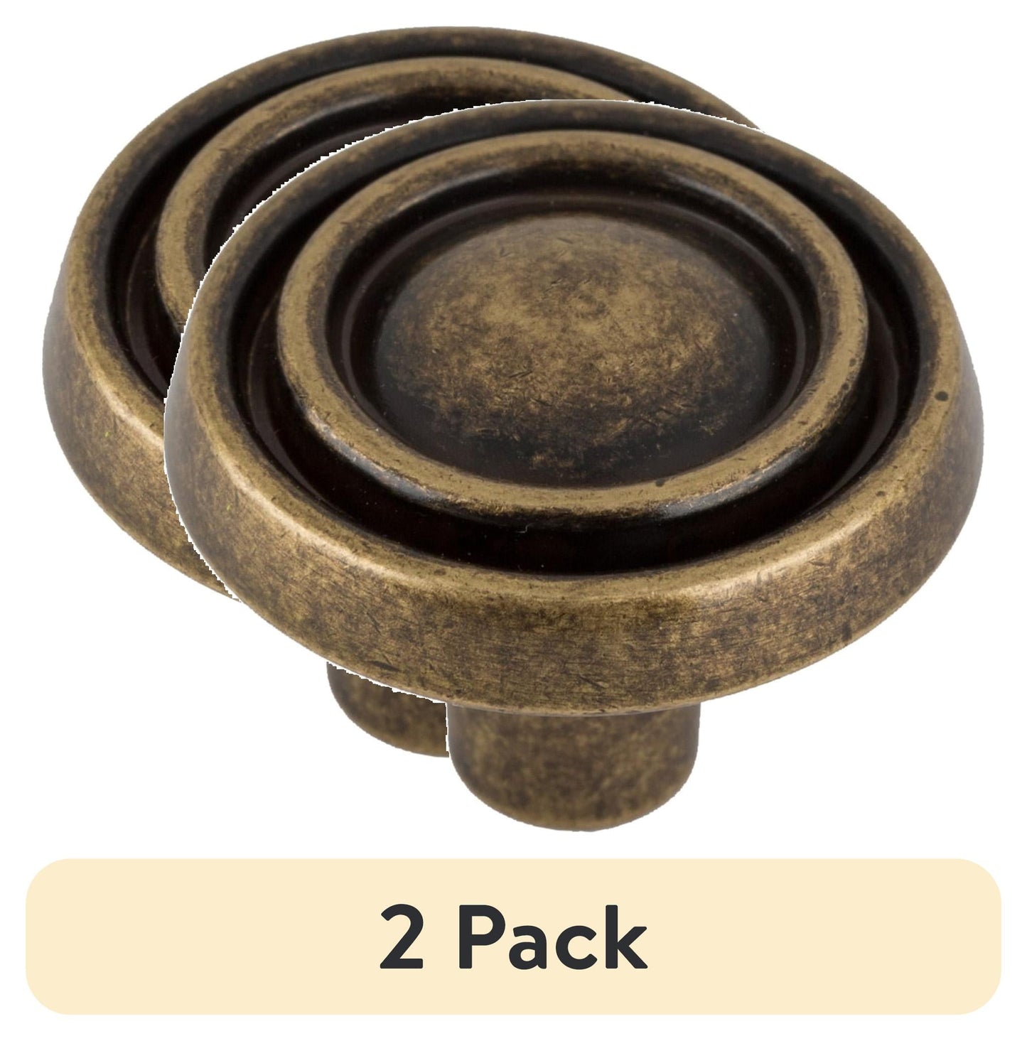 (2 pack) Mainstays 1-3/16" Traditional Cabinet Knob, Antique Brass, 10 Pack