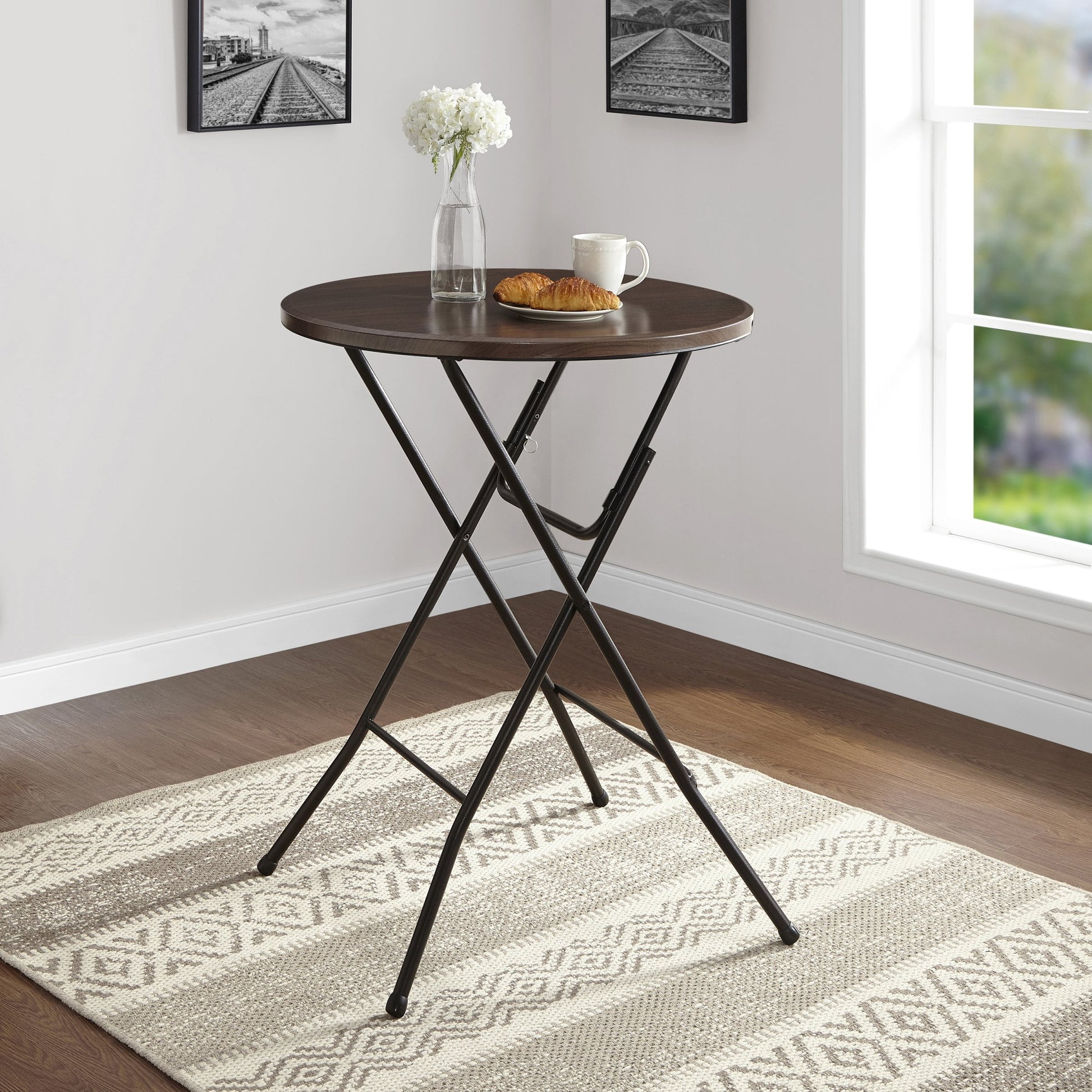 (2 pack) Mainstays 31" Round High-Top Cocktail Folding Table, Walnut
