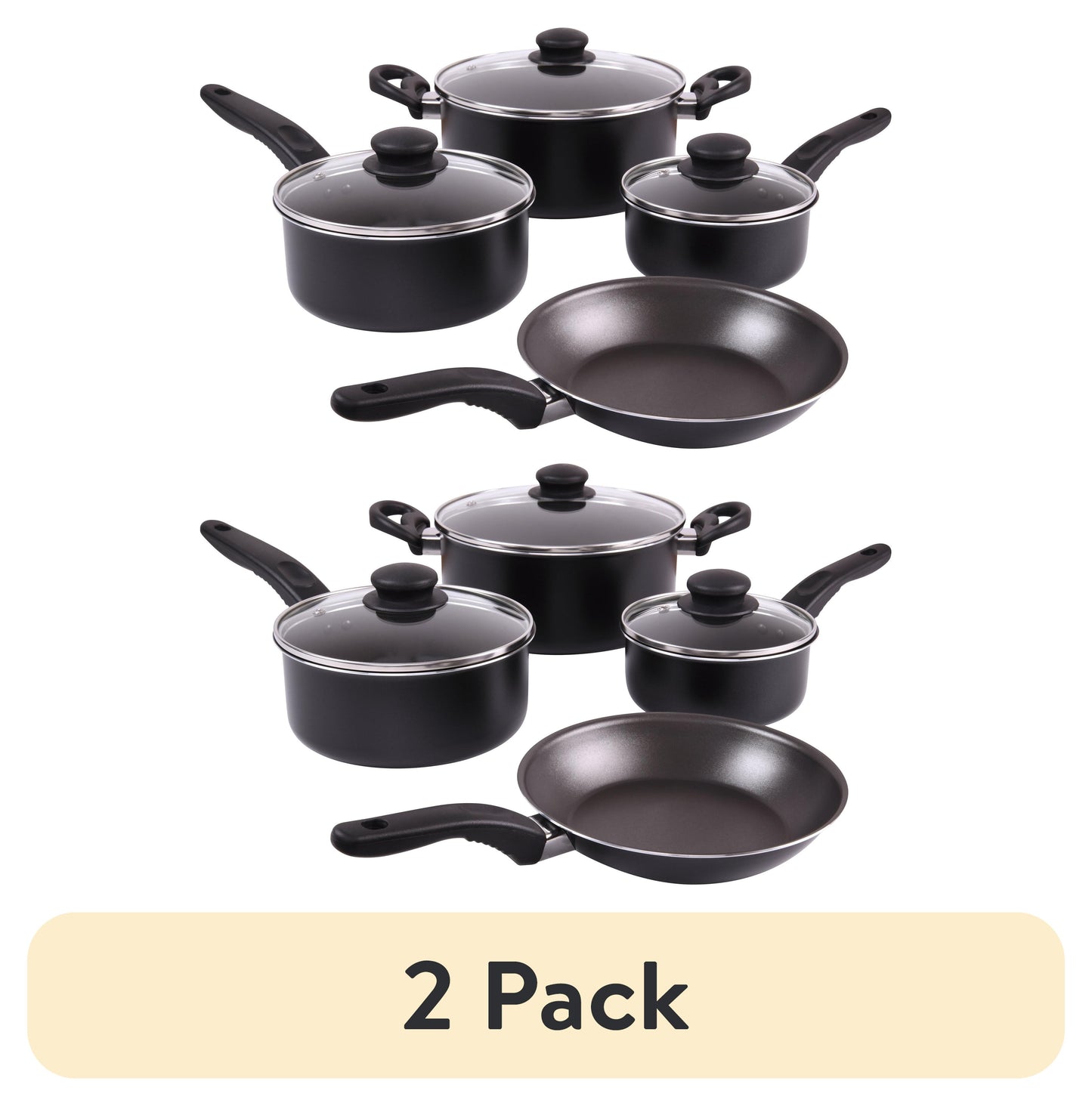 (2 pack) Mainstays Juego de 7 Piezas de Aluminio Antiadherente, BaterÃ­as de Cocina de Ollas y Sartenes, Negro