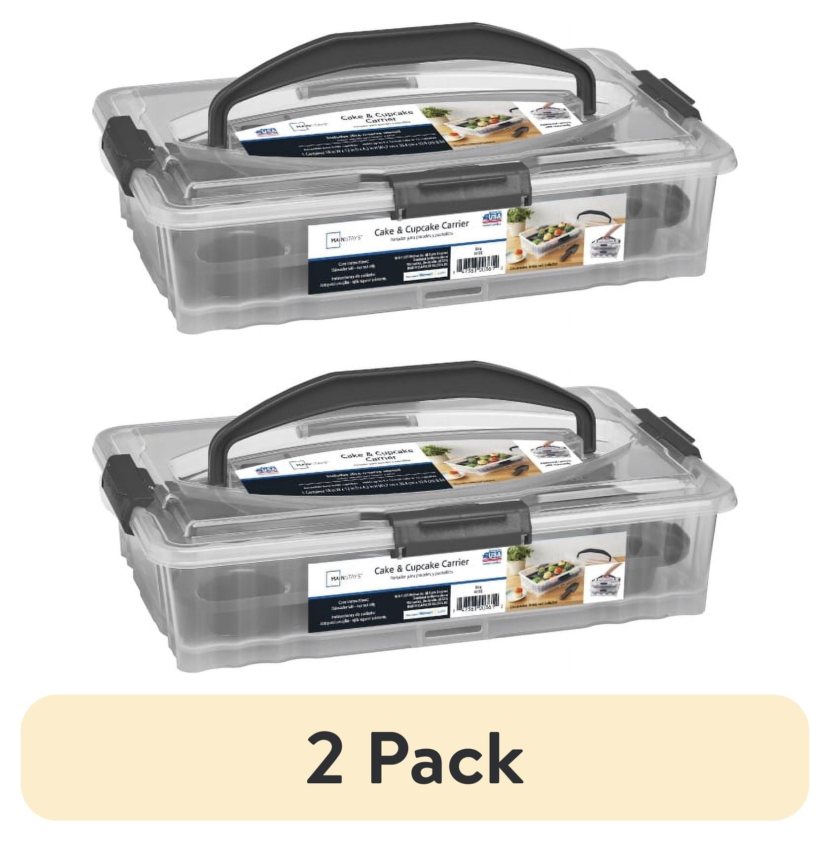 Mainstays Dessert Carrier, Rectangular Design, Clear Plastic with Dark Gray Handle and Clasps, Includes Slice-and-Serve Utensil (1 Each) 18" x 12" x 4.3"