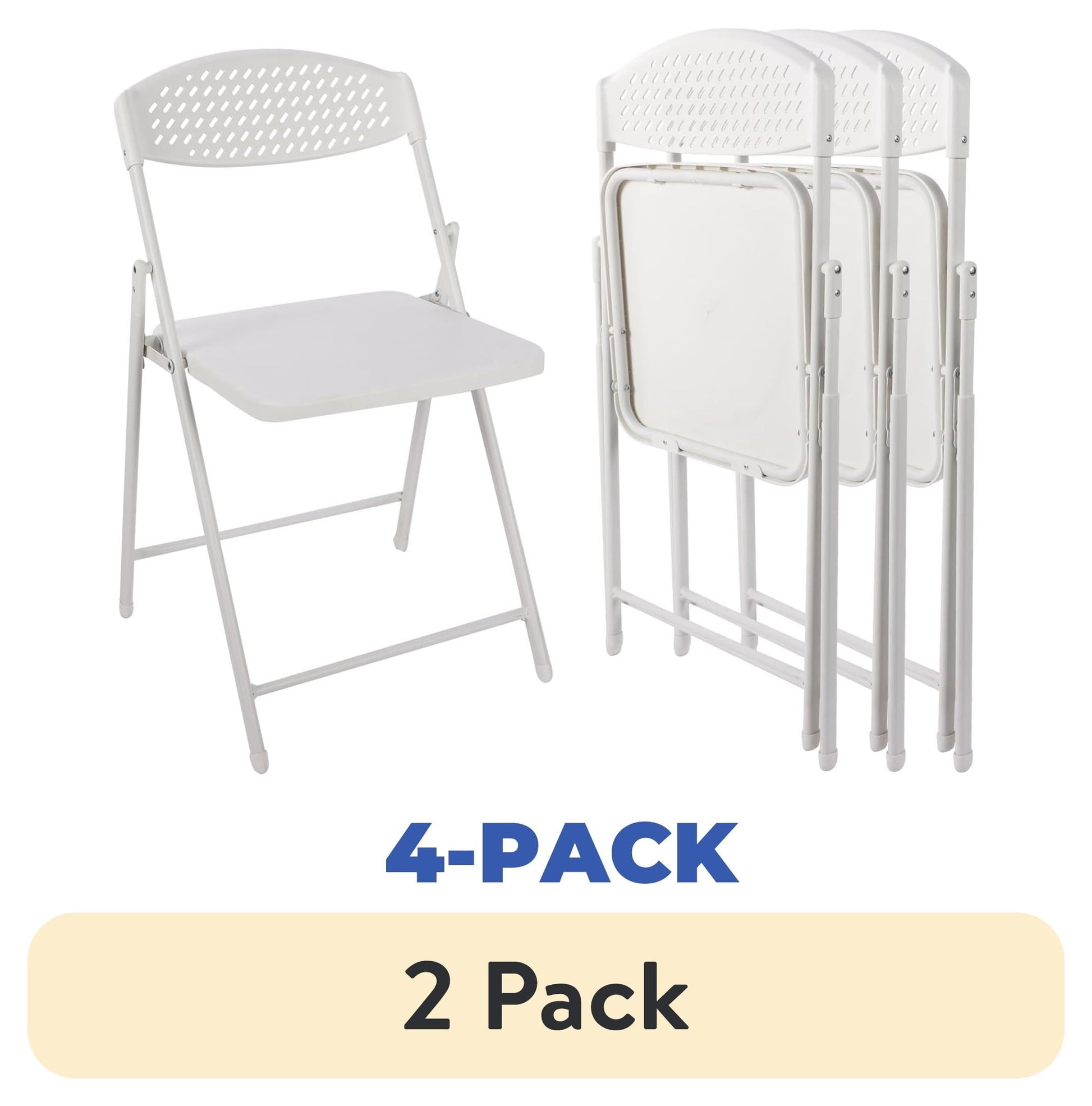 (2 pack) Mainstays Furniture Steel Banquet Folding Chairs Light-Weight Plastic Chairs,White (Set of 4)