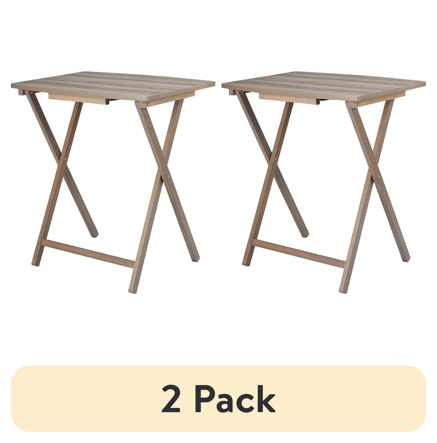 (2 pack) Mainstays XL Oversized Rubberwood Folding TV Tray Table, Rustic Gray