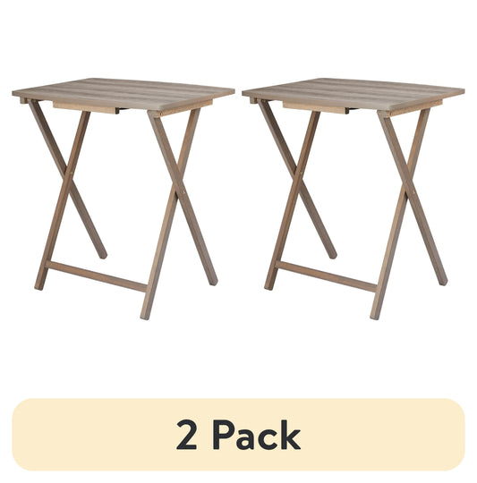 (2 pack) Mainstays XL Oversized Rubberwood Folding TV Tray Table, Rustic Gray