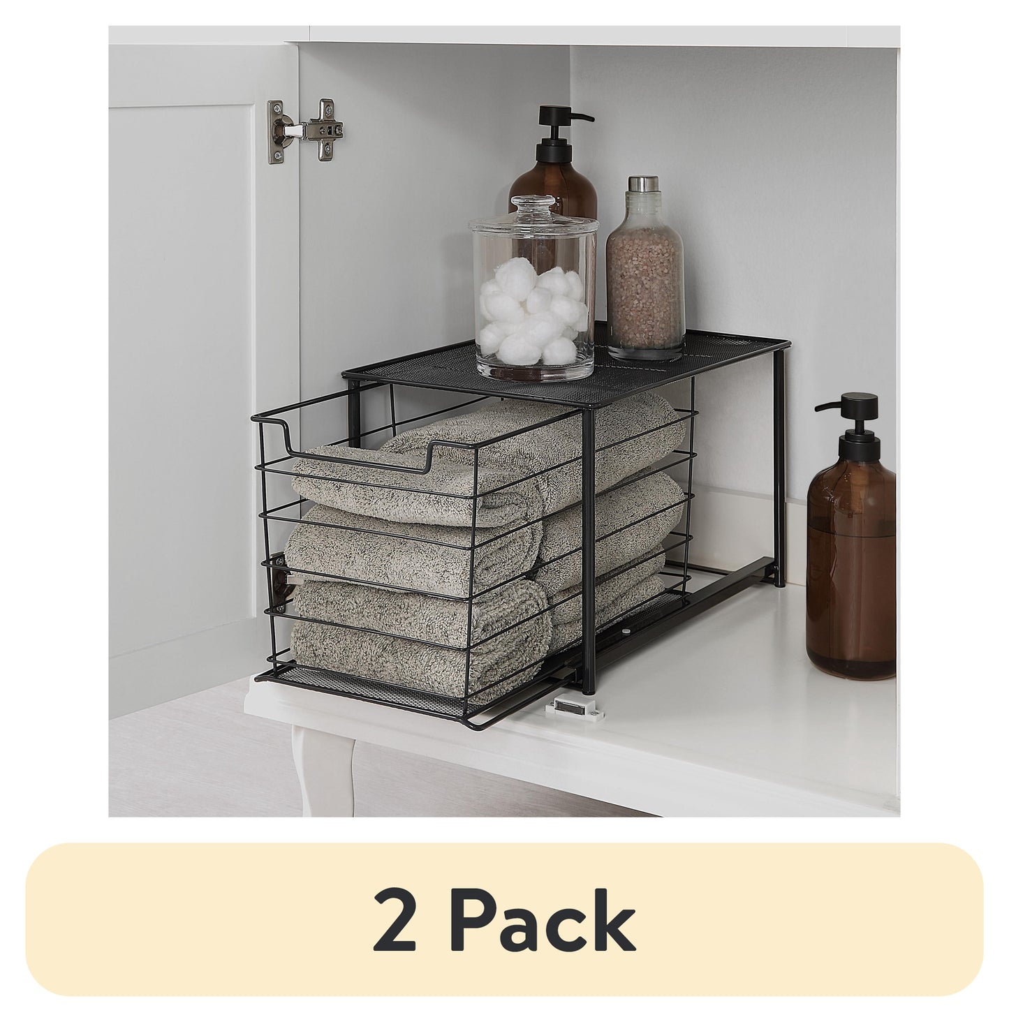 (2 pack) Mainstays Stackable Pull Out Drawer Organizer, Large Matte Black