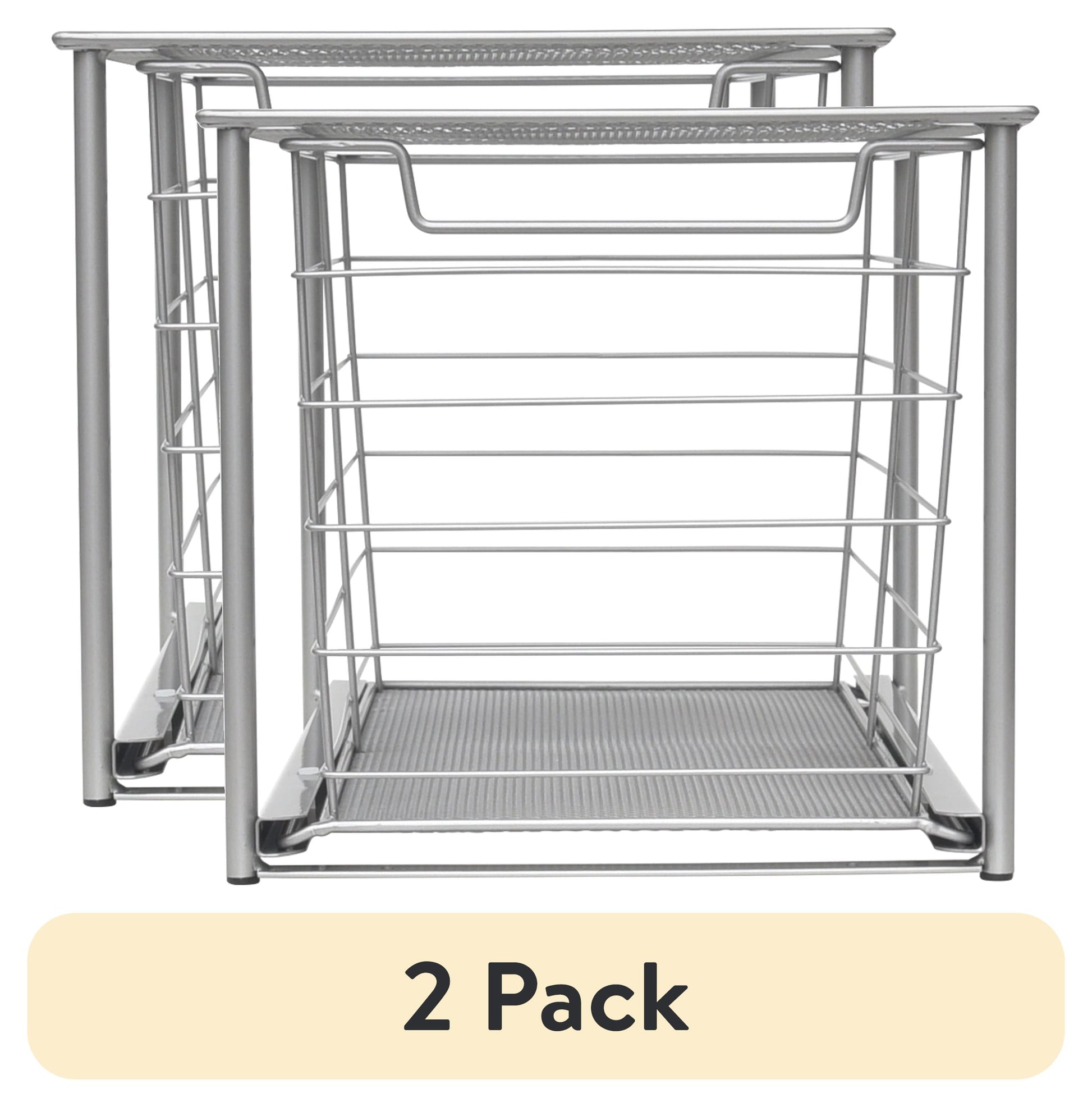 (2 pack) Mainstays Large Stackable Slide-Out Drawer Organizer, Satin Nickel, 15" x 10 " X 9.3"