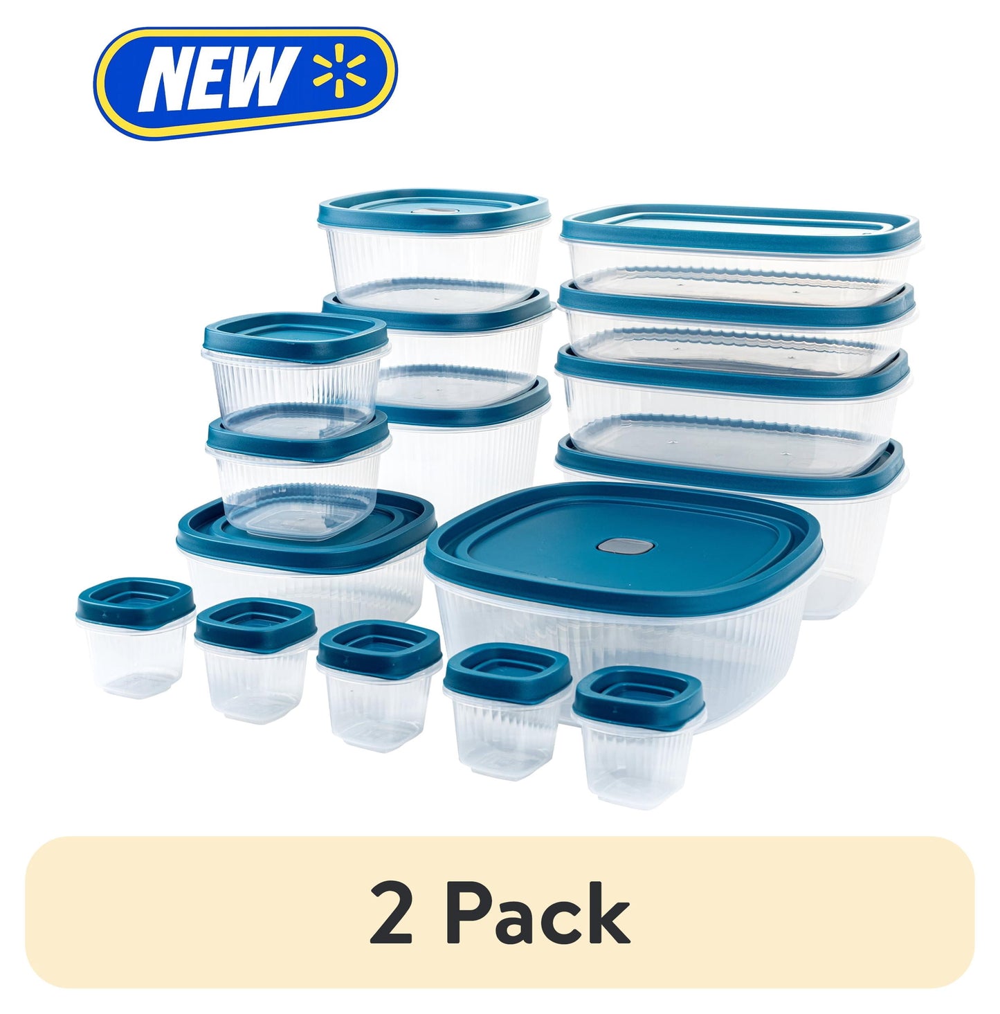 (2 pack) Mainstays Reusable Food Storage Containers Set, Multi-Size, Plastic, 34 Pieces, 17 Containers and 17 Lids, Ideal for Snacks & Meal Prep