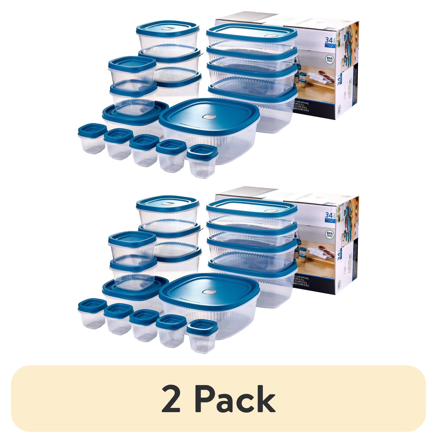 Mainstays Reusable Food Storage Containers Set, Multi-Size, Plastic, 34 Pieces, 17 Containers and 17 Lids, Ideal for Snacks & Meal Prep