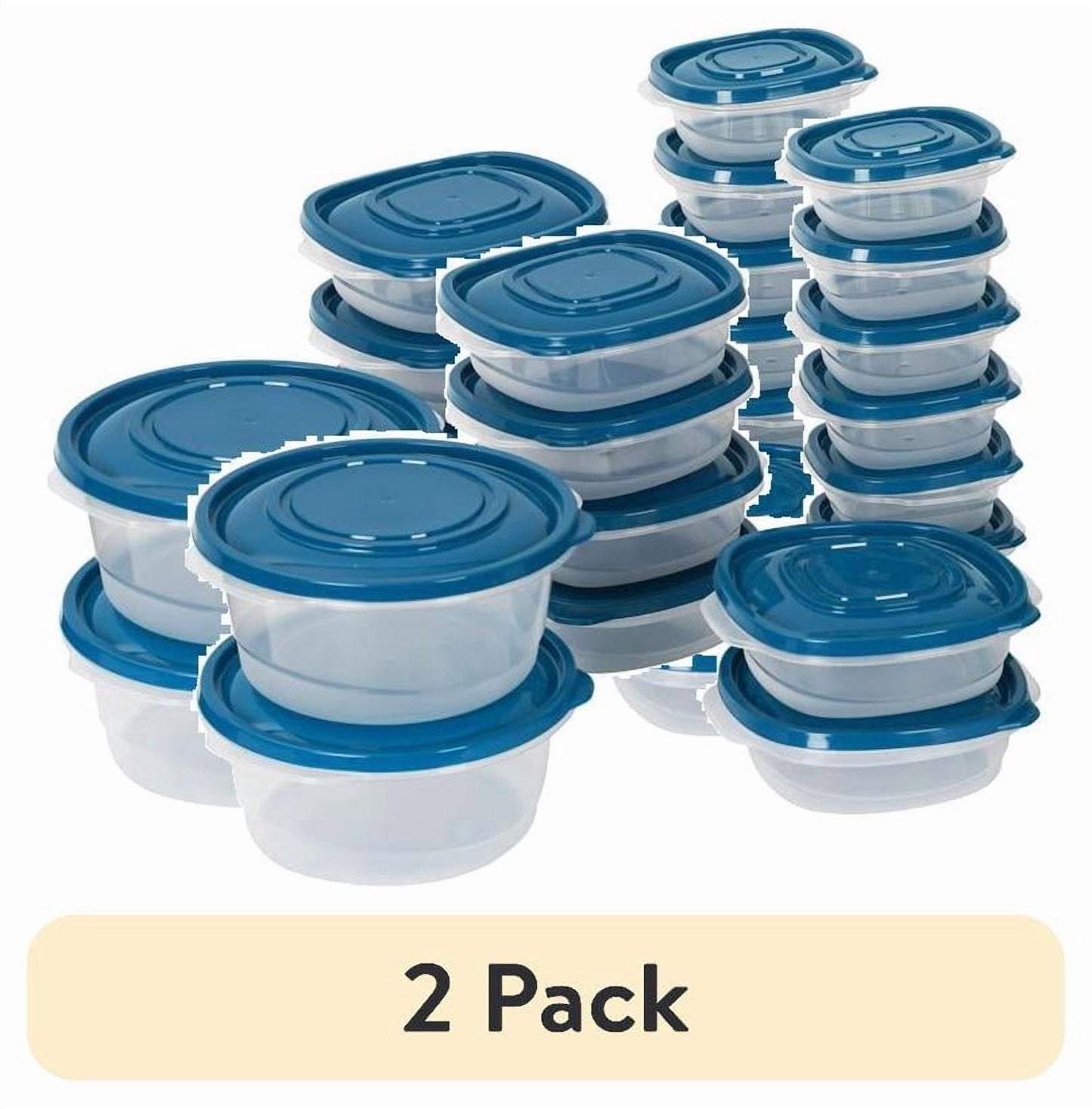 (2 pack) Mainstays Semi Durable 42pc Plastic Food Storage Container set, Ideal Use for Refrigeration Storage and Organization, Meal Prep, and Batch Cooking