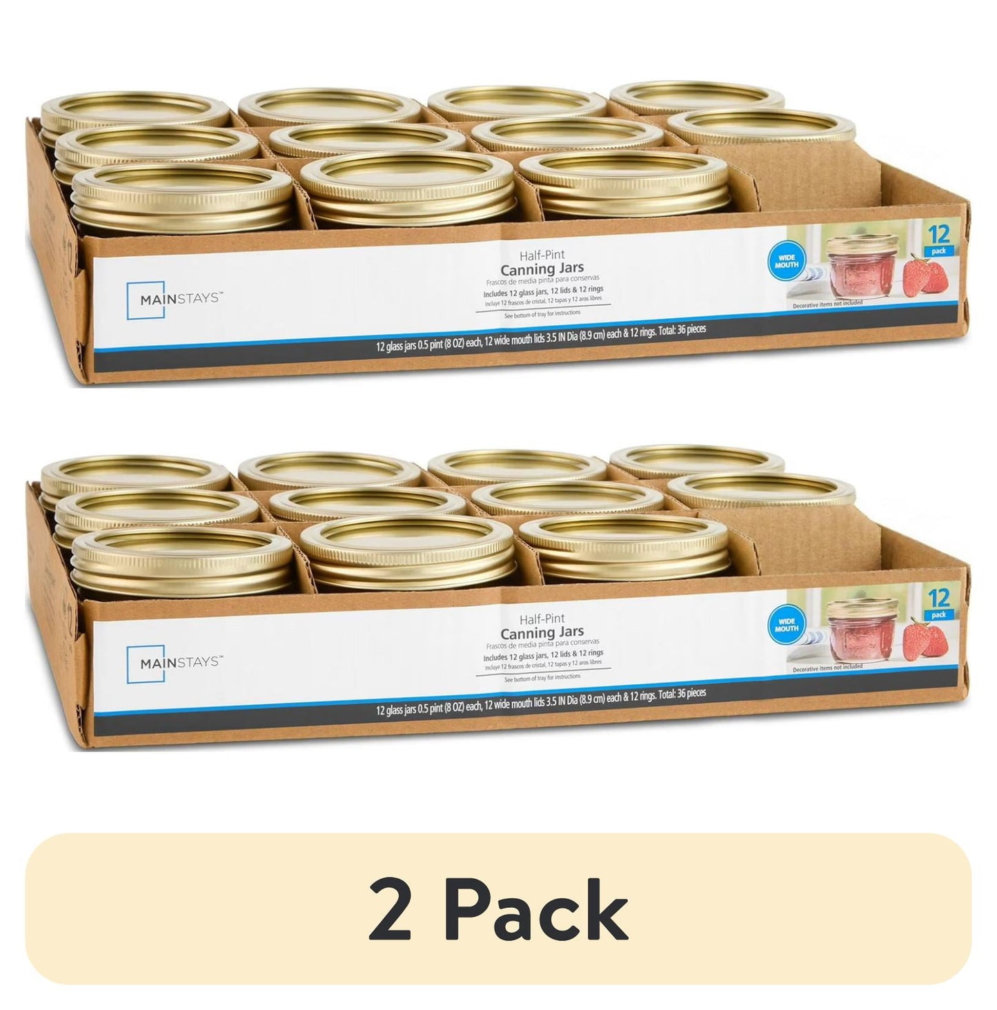 Mainstays 8 oz Mason Jars, Wide Mouth Half Pint Canning Jars with Lids and Rings, 12-Pack Small Glass Jars for Home Canning and Meal Prep