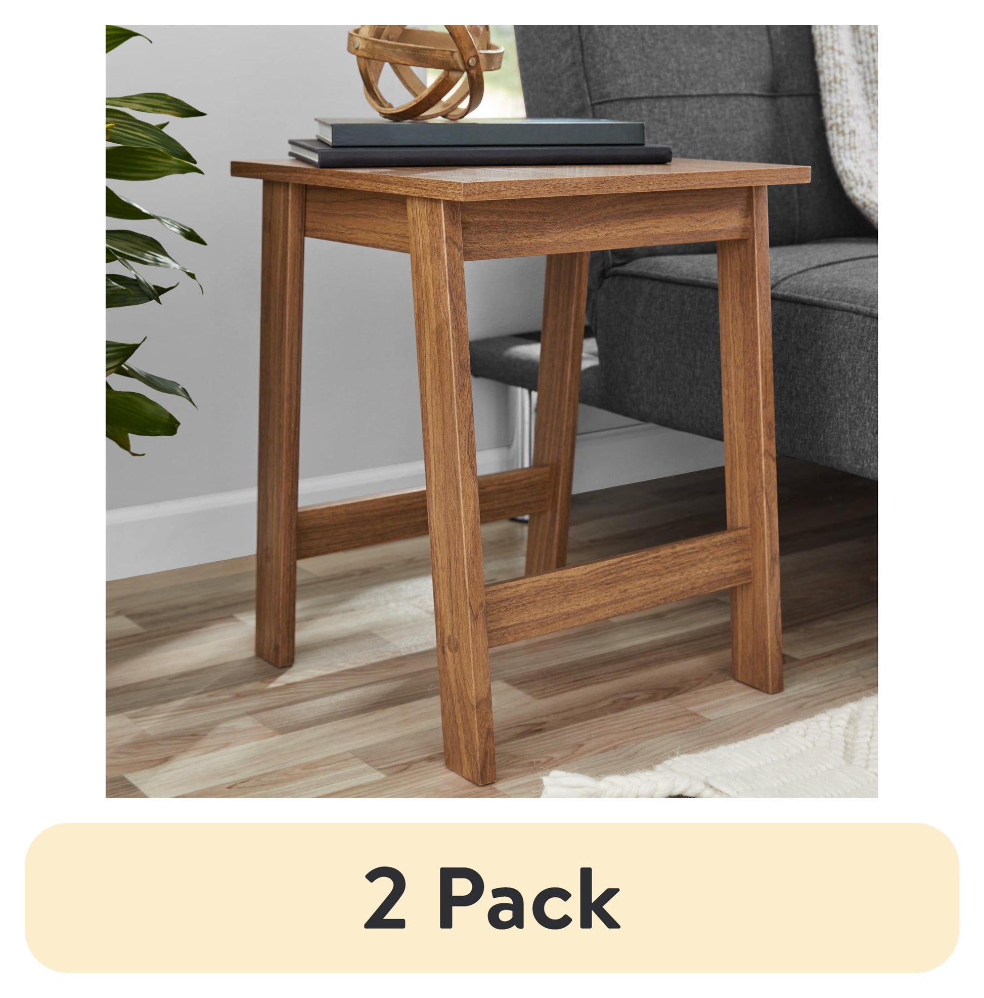 (2 pack) Mainstays Mesa Auxiliar PequeÃ±a Cuadrada de Madera, Acabado en Nogal