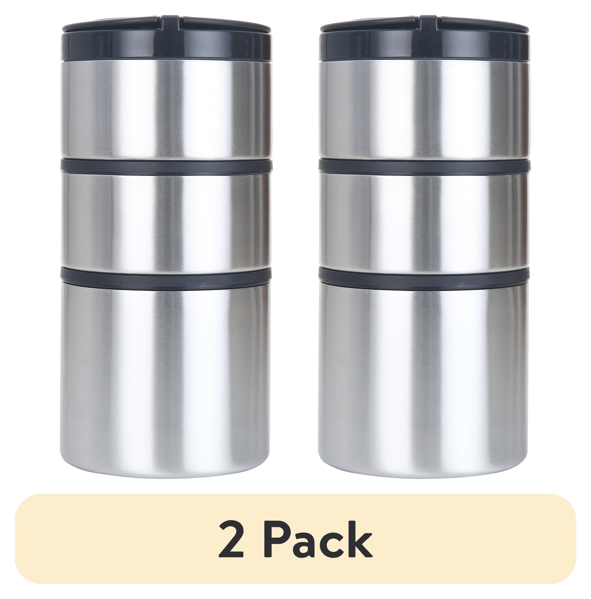 (2 pack) Mainstays Stacking Food Jar Insulated Food Storage Container, Stainless Steel, Round, 41 oz, Ideal Use for Workday Meals and Travel to Keep Meals Hot and Cold