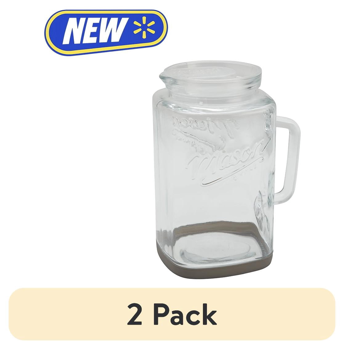 (2 pack) Mason Craft & More Glass 1 Gallon Pitcher with Removable Plastic Lid and Silicone Base, Gray, Well Suited to Cold Drink Preparation