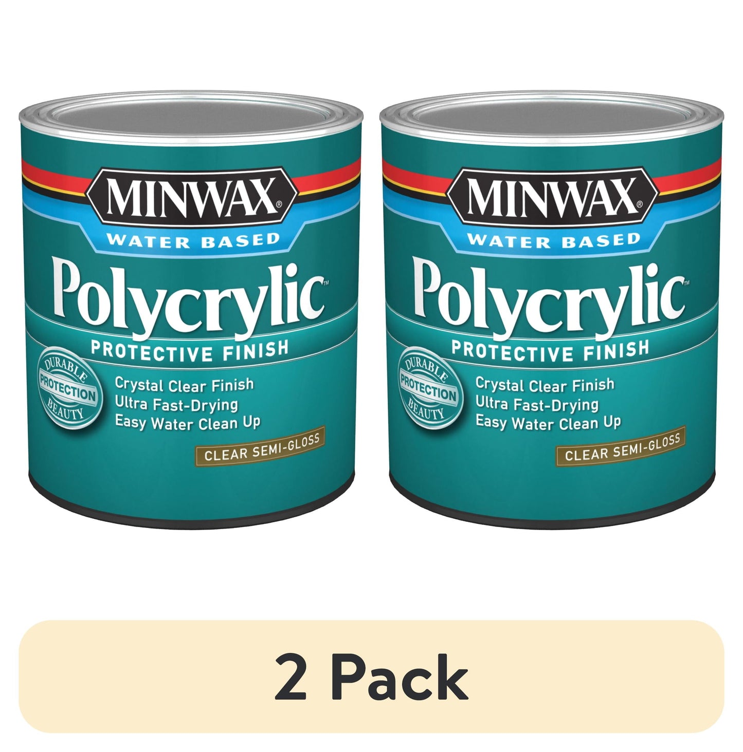 (2 pack) Minwax Polycrylic Protective Finish, Clear Semi-Gloss, Clear, 1 Quart