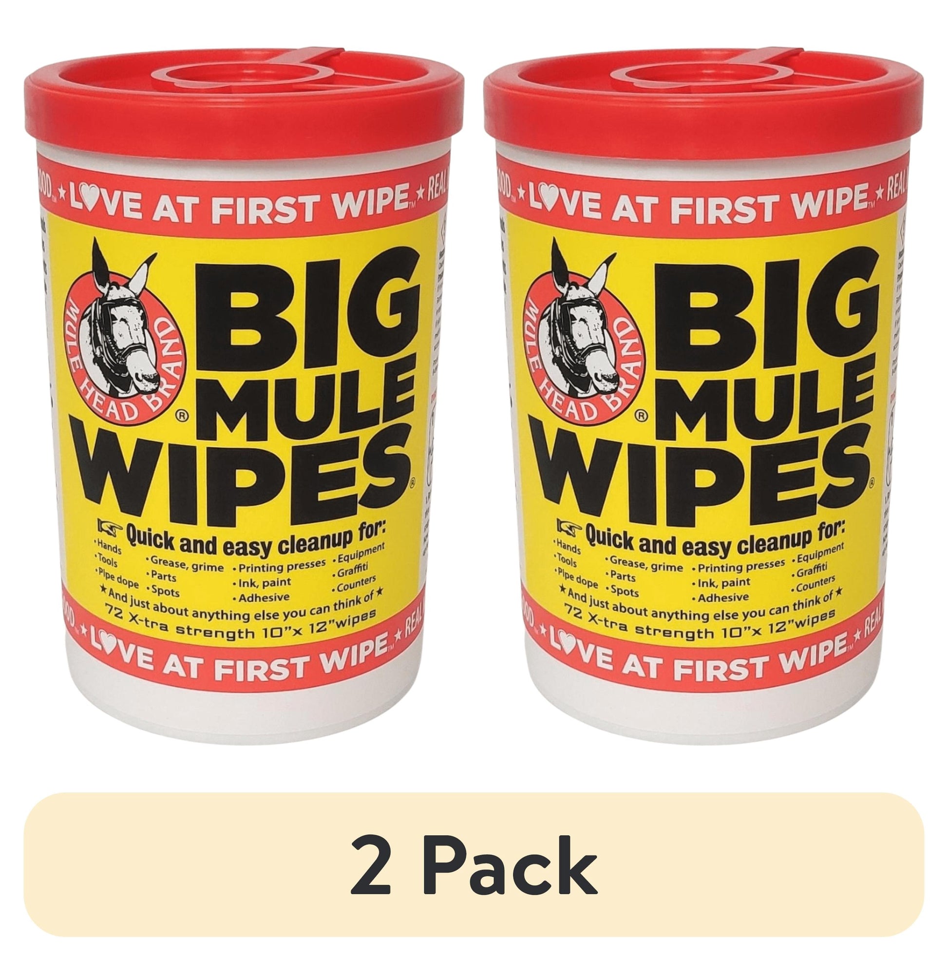 (2 pack) Mule Head Brand Big Mule Wipes 10"x12" Heavy Duty Cleaning Wipe, 72 Count