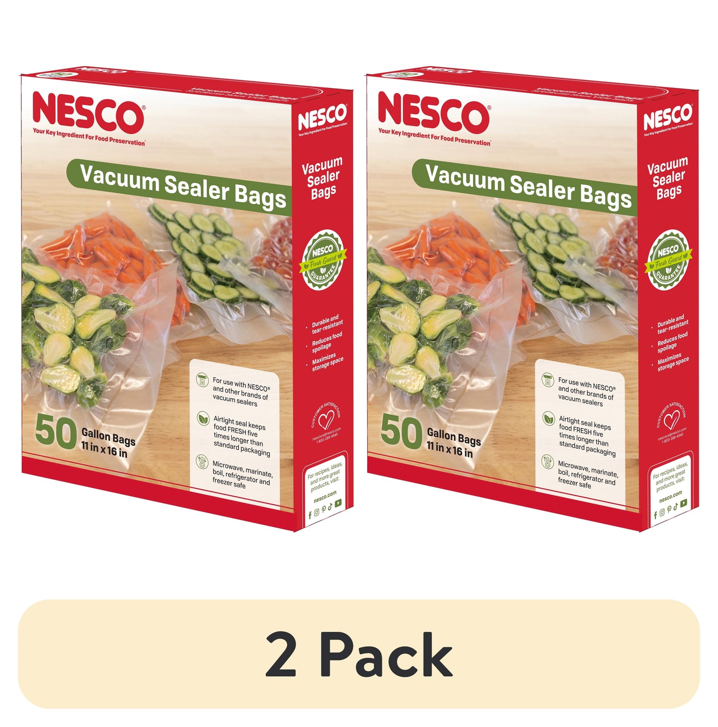 (2 pack) NESCO Gallon Vacuum Sealer Bags (11" x 16"), 50-Count BPA-Free Vacuum Seal Bags for Freezer Storage and Sous Vide, Works With Nesco and FoodSaver Vacuum Sealer Machines