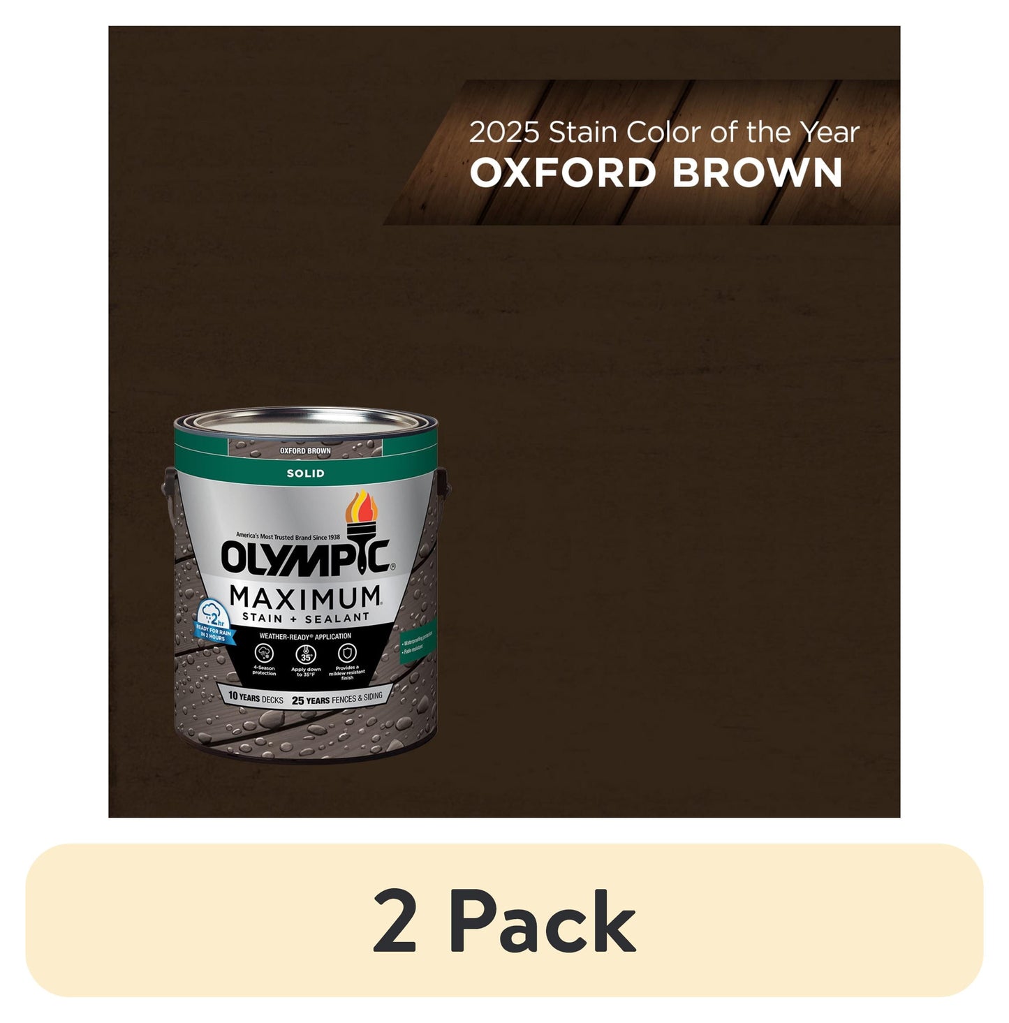 (2 pack) Olympic Maximum 1 Gallon SC-1058 Oxford Brown Solid Color Exterior Stain and Sealer in One